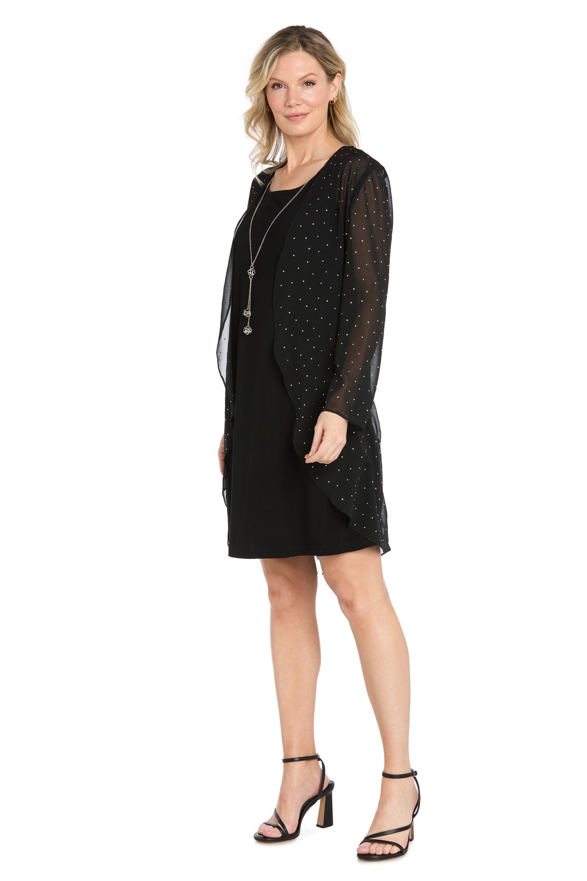 Black/Silver R&M Richards 4731P Scoop Neck Knee-Length Jersey Cocktail Dress Rhinestone