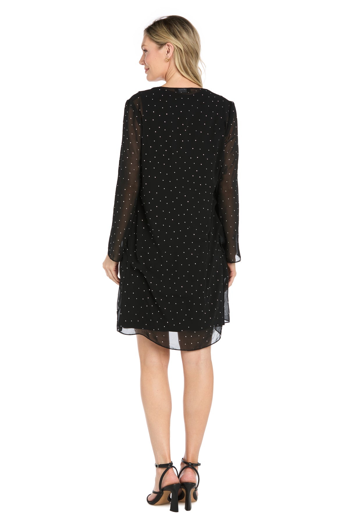 Black/Silver R&M Richards 4731 Scoop Neck Knee-Length Mesh Cocktail Dress Rhinestone