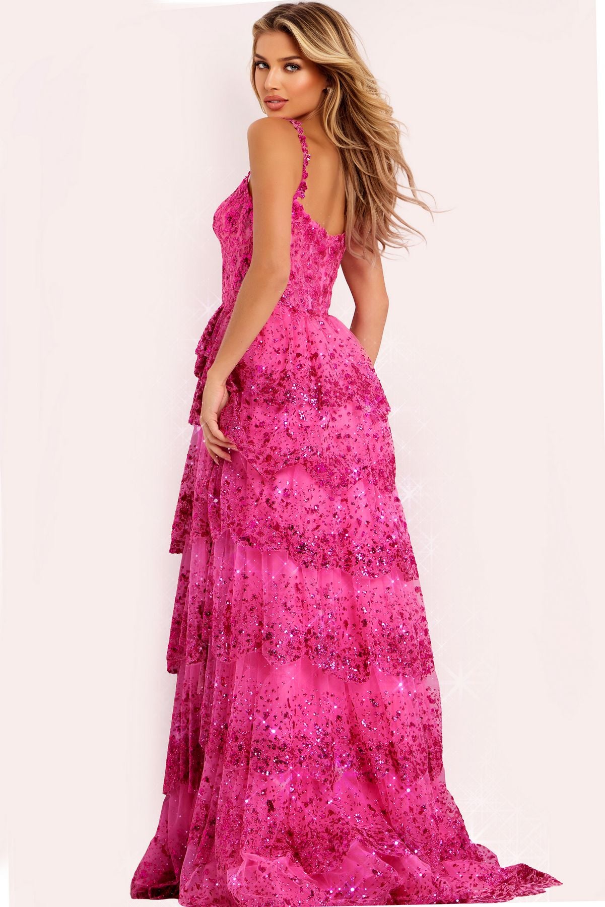 Prom Dresses Formal Long Sequin A Line Ruffle Prom Dress Fuchsia