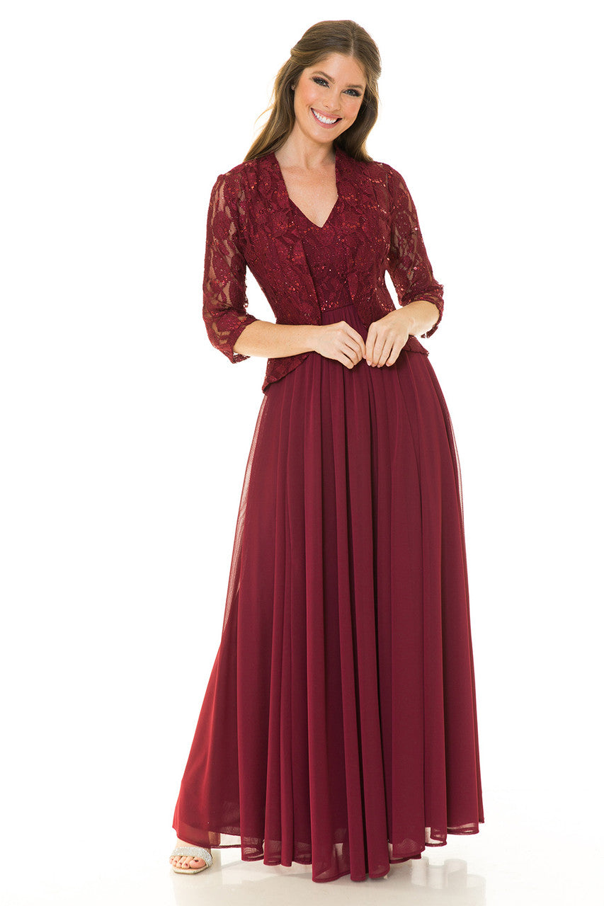 Mother of the Bride Dresses Long Formal Glitter Lace Mother of the Bride Dress Lenovia 5237 Burgundy