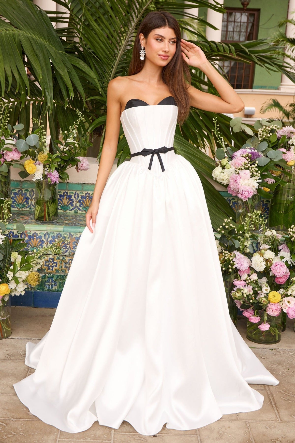 Ava Presley Corset Bodice Ball Gown with Ribbon Belt 47365