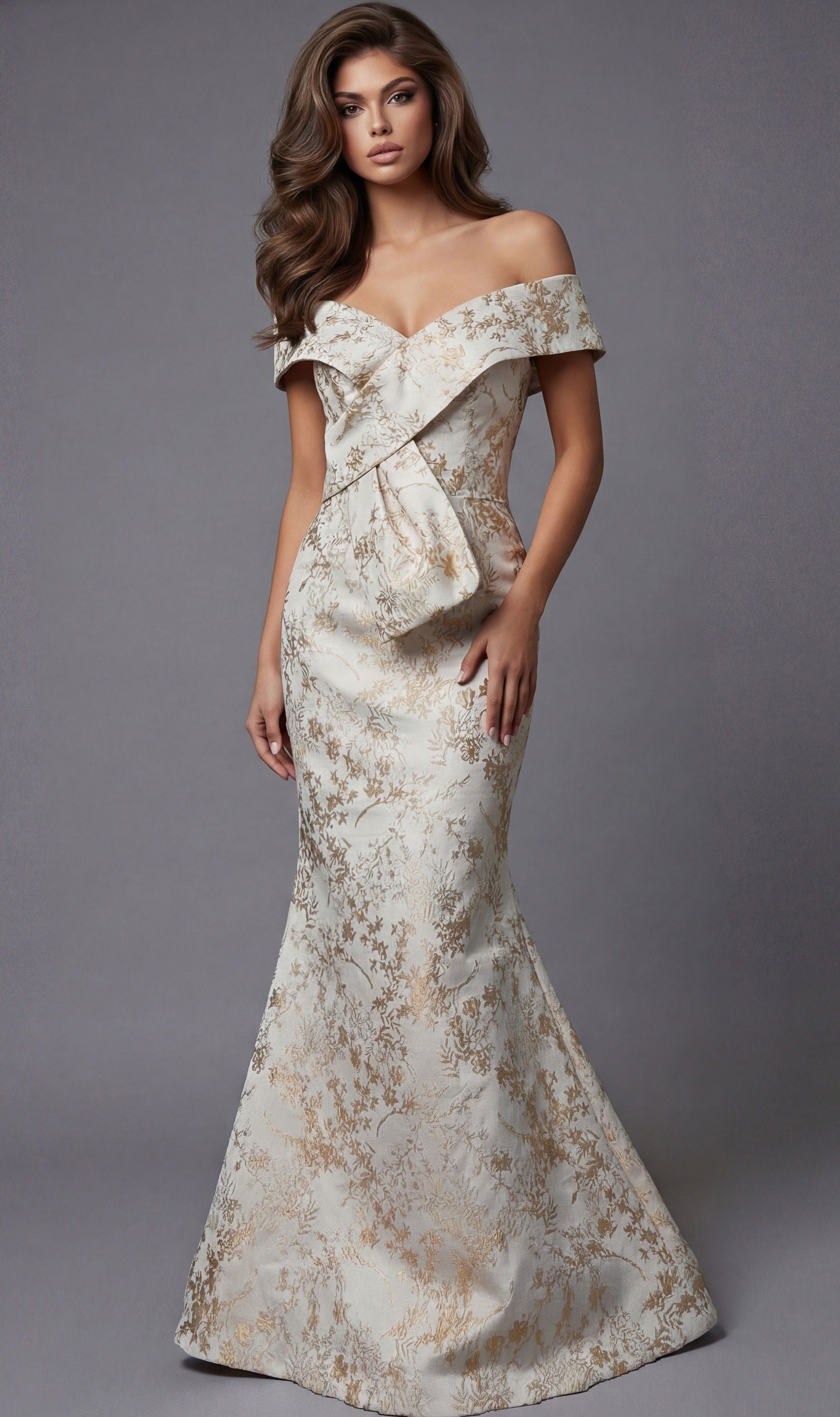 Prom Dresses Metallic Floral Mermaid Long Formal Evening Prom Dress Jovani 47392 Gold