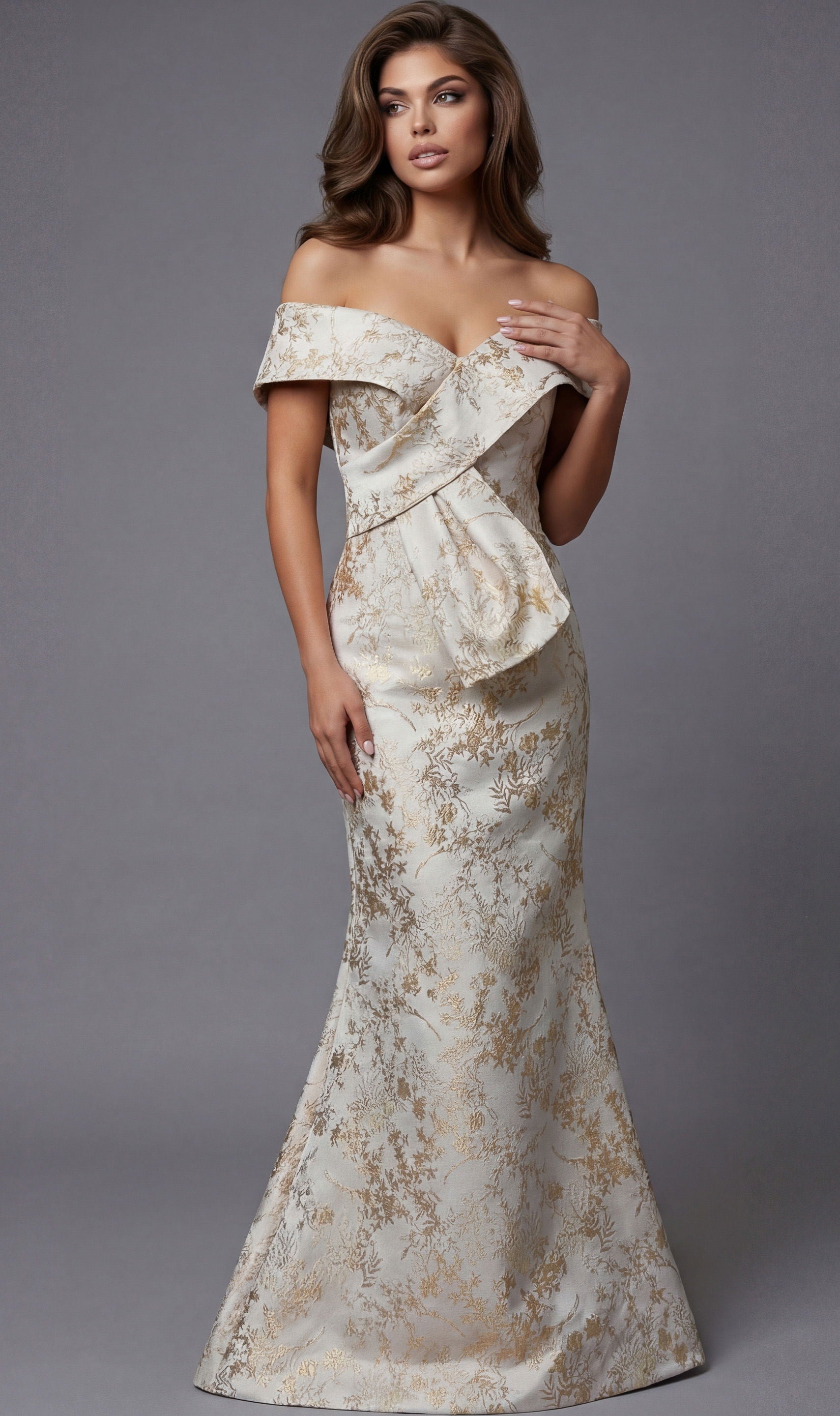 Prom Dresses Metallic Floral Mermaid Long Formal Evening Prom Dress Jovani 47392 Gold