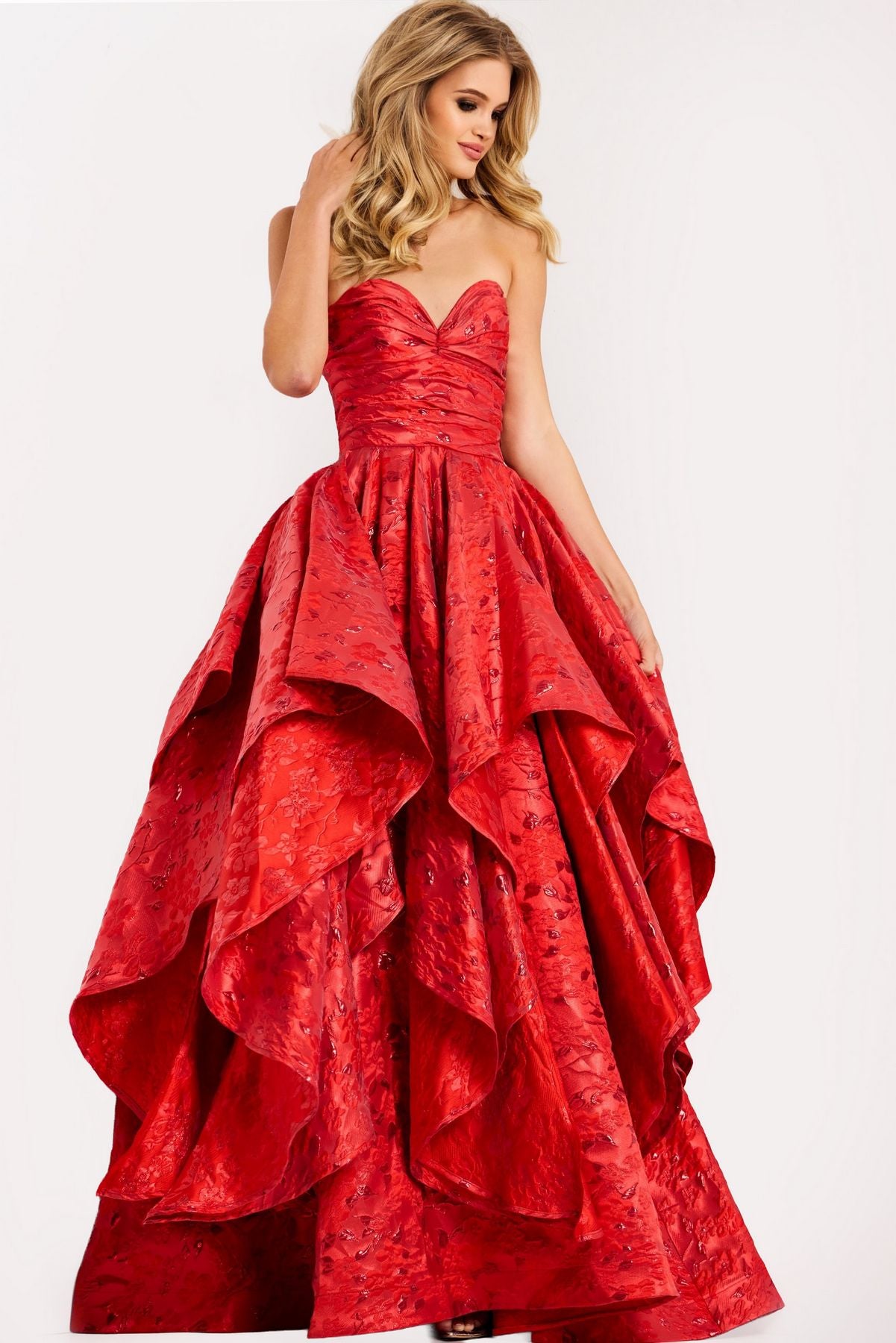Prom Dresses Ruffle Long Formal Ball Gown Prom Dress Red