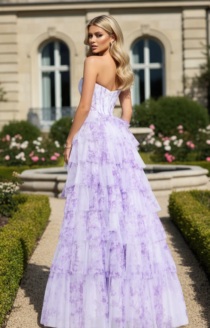Prom Dresses Beaded Long Formal Ruffle Print A Line Prom Dress Lilac