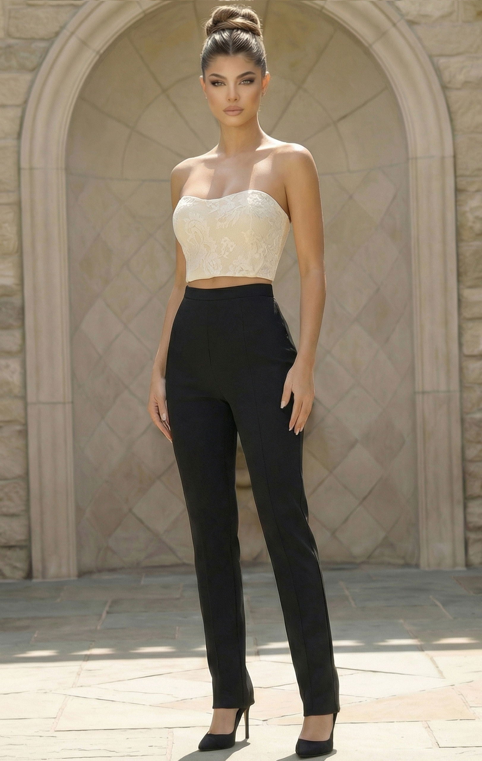 Jumpsuit Long Sleeve Formal Ruffle Jumpsuit Jovani 47472 Black/Ivory