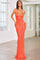 Prom Dresses Fitted Formal Long Beaded Sequin Prom Dress Orange