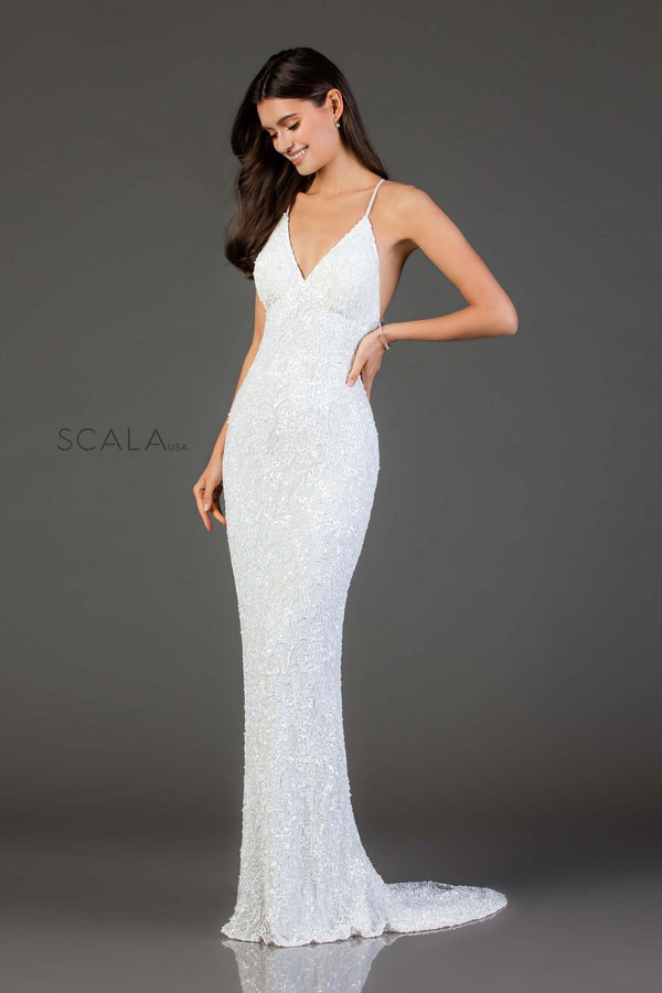 Scala 47542 Beaded Long Sequin Long Wedding Dress