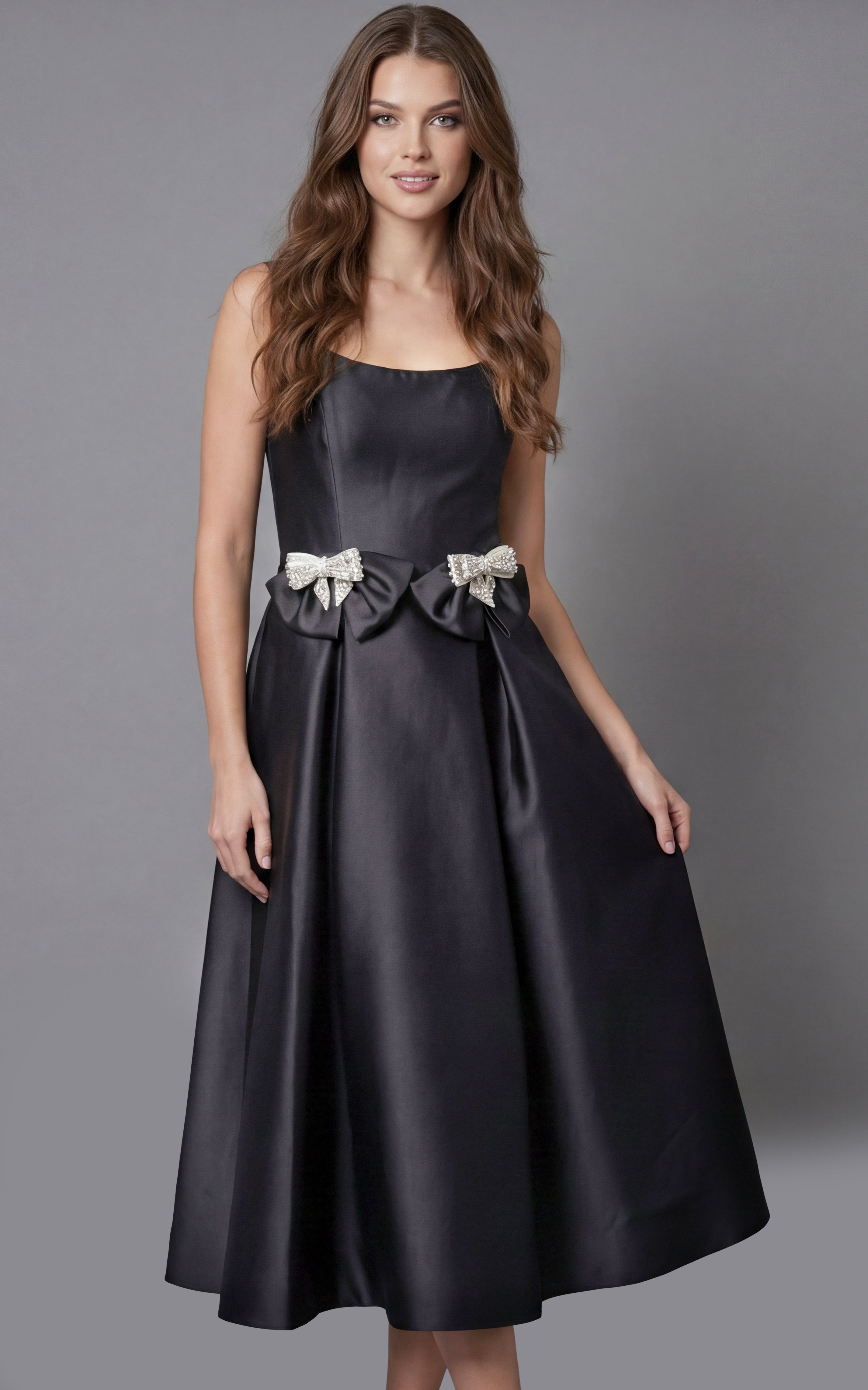 Strapless Straight Neck Tea-Length Satin Cocktail A-Line Jovani 47595