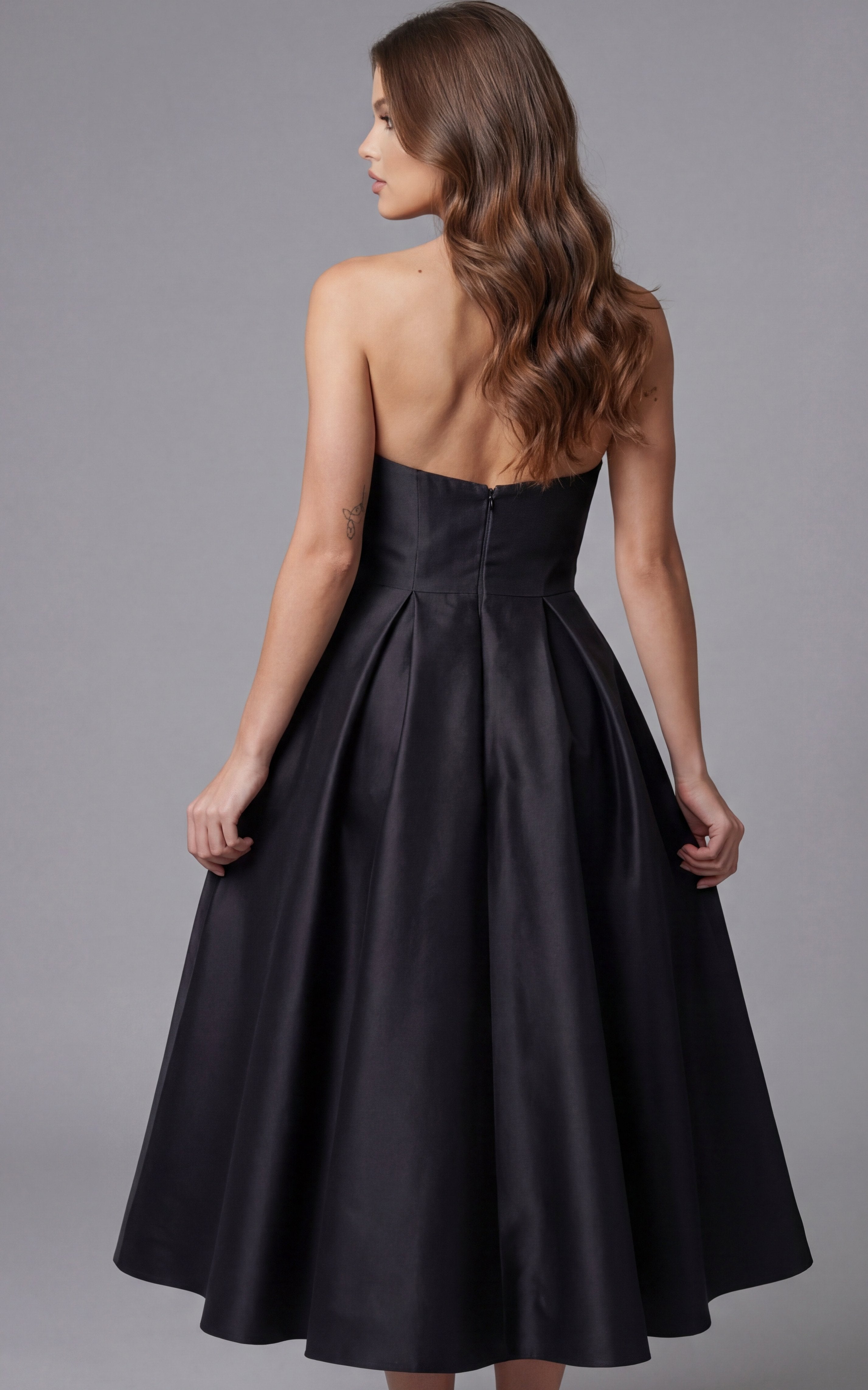 Strapless Straight Neck Tea-Length Satin Cocktail A-Line Jovani 47595