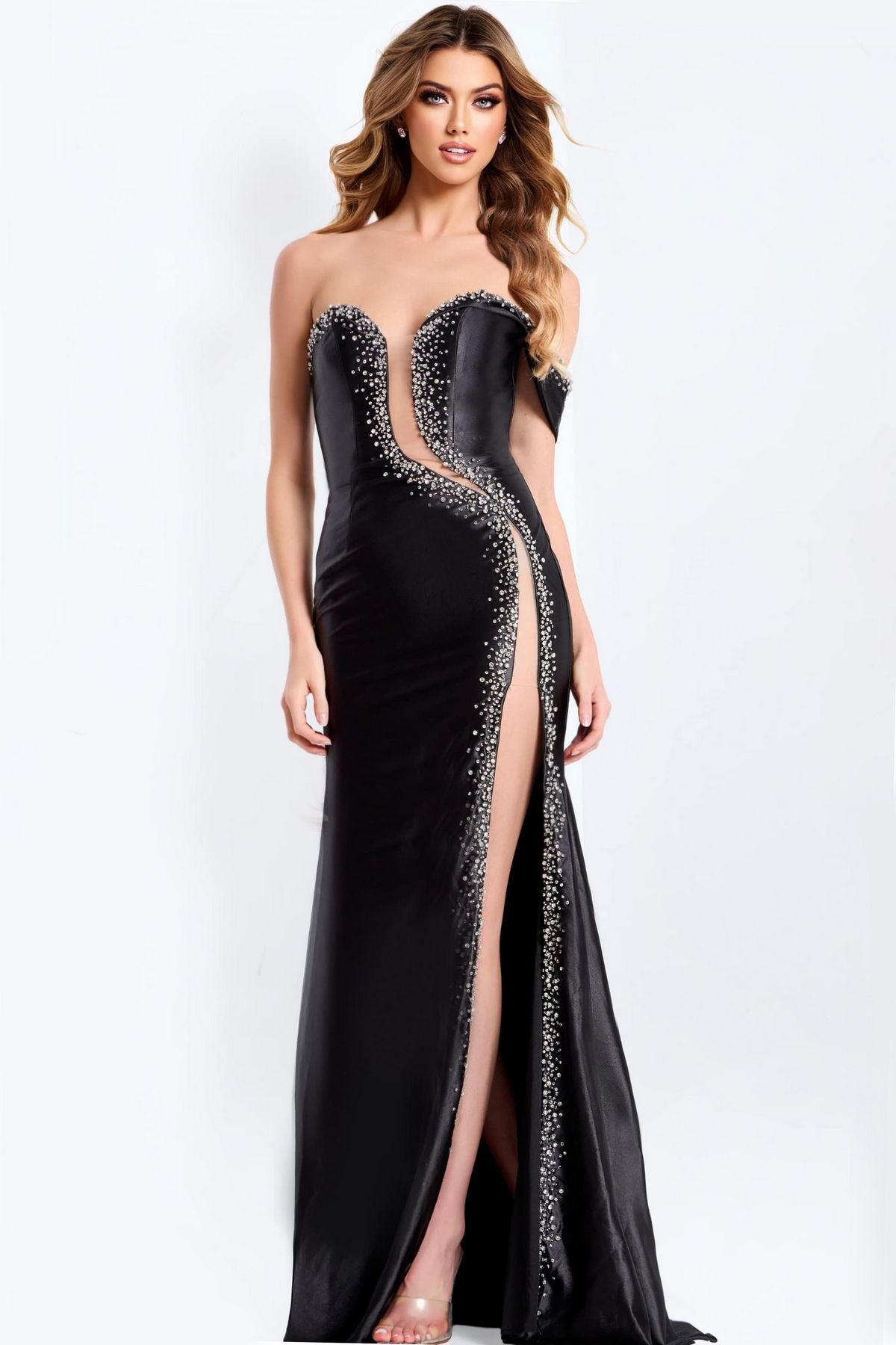Prom Dresses Long Formal Beaded Corset Fitted Prom Dress Black