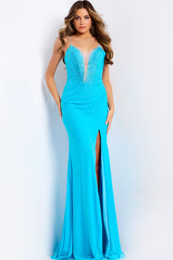 Sweetheart Floor-Length Satin Prom Dress with High Slit Formal Gown Jovani 47610