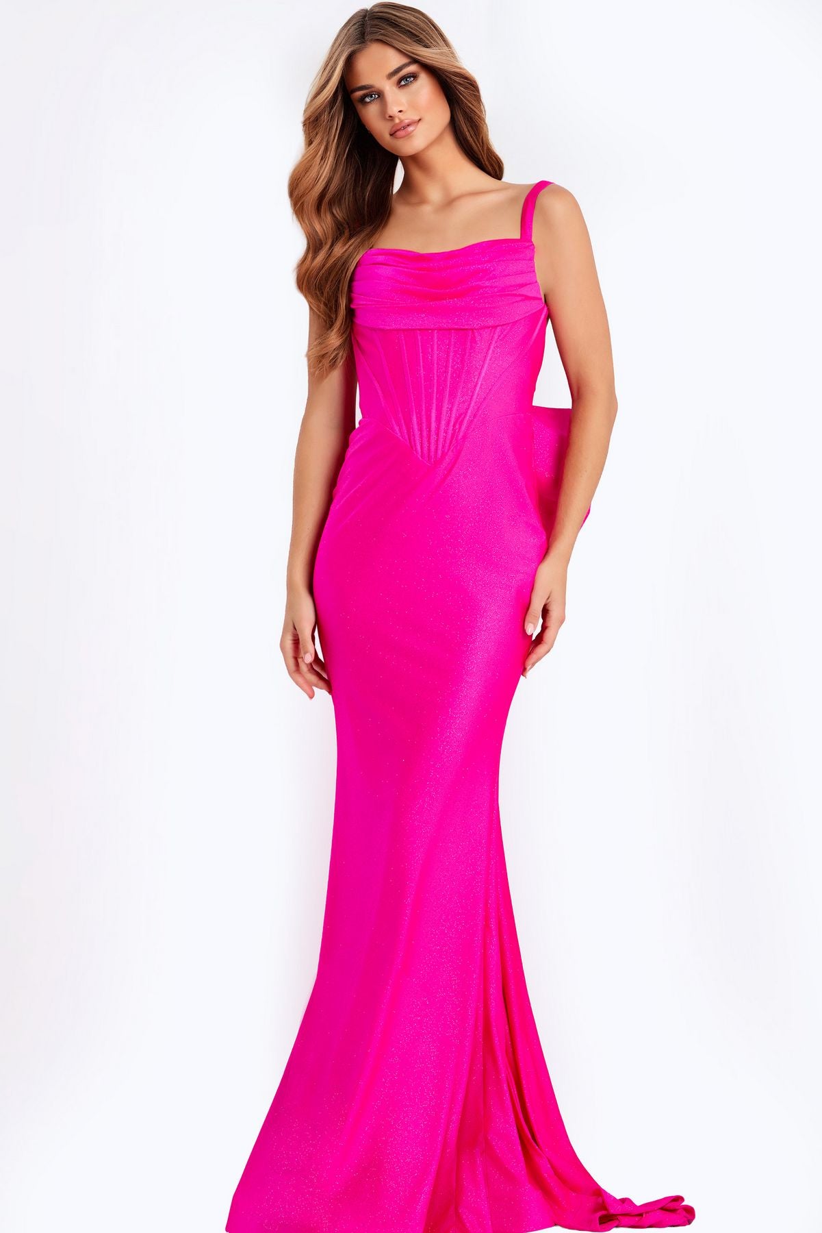 Prom Dresses Glitter Corset Prom Long Formal Dress Hot-Pink