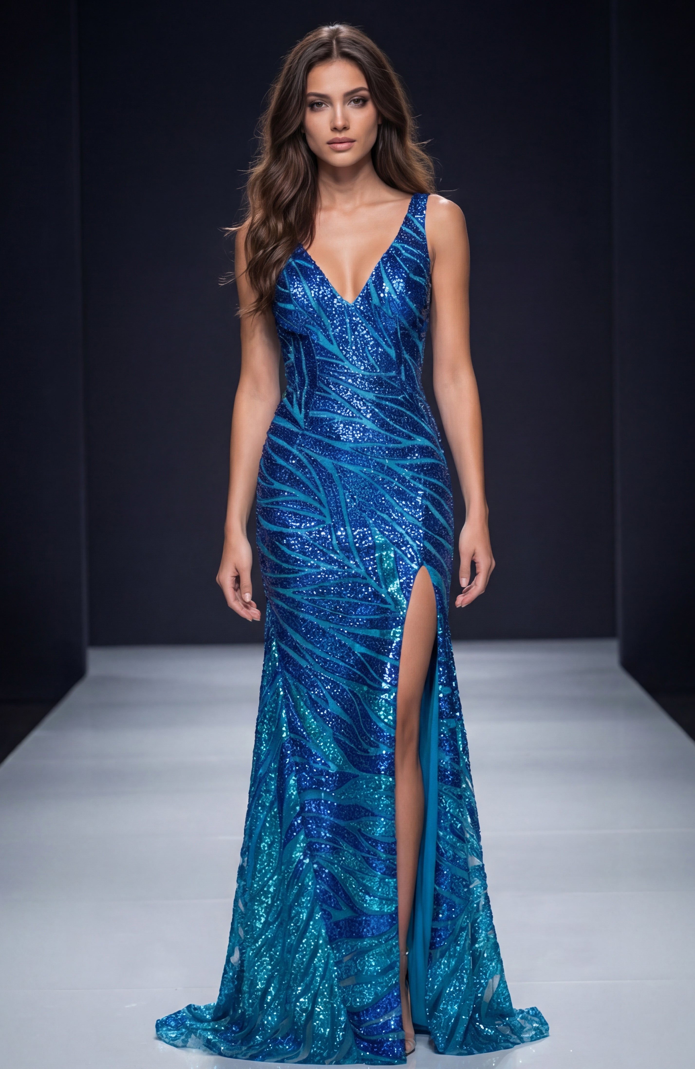 Prom Dresses Sequin Fitted Glitted Long Formal Fitted Evening Prom Dress Light Blue
