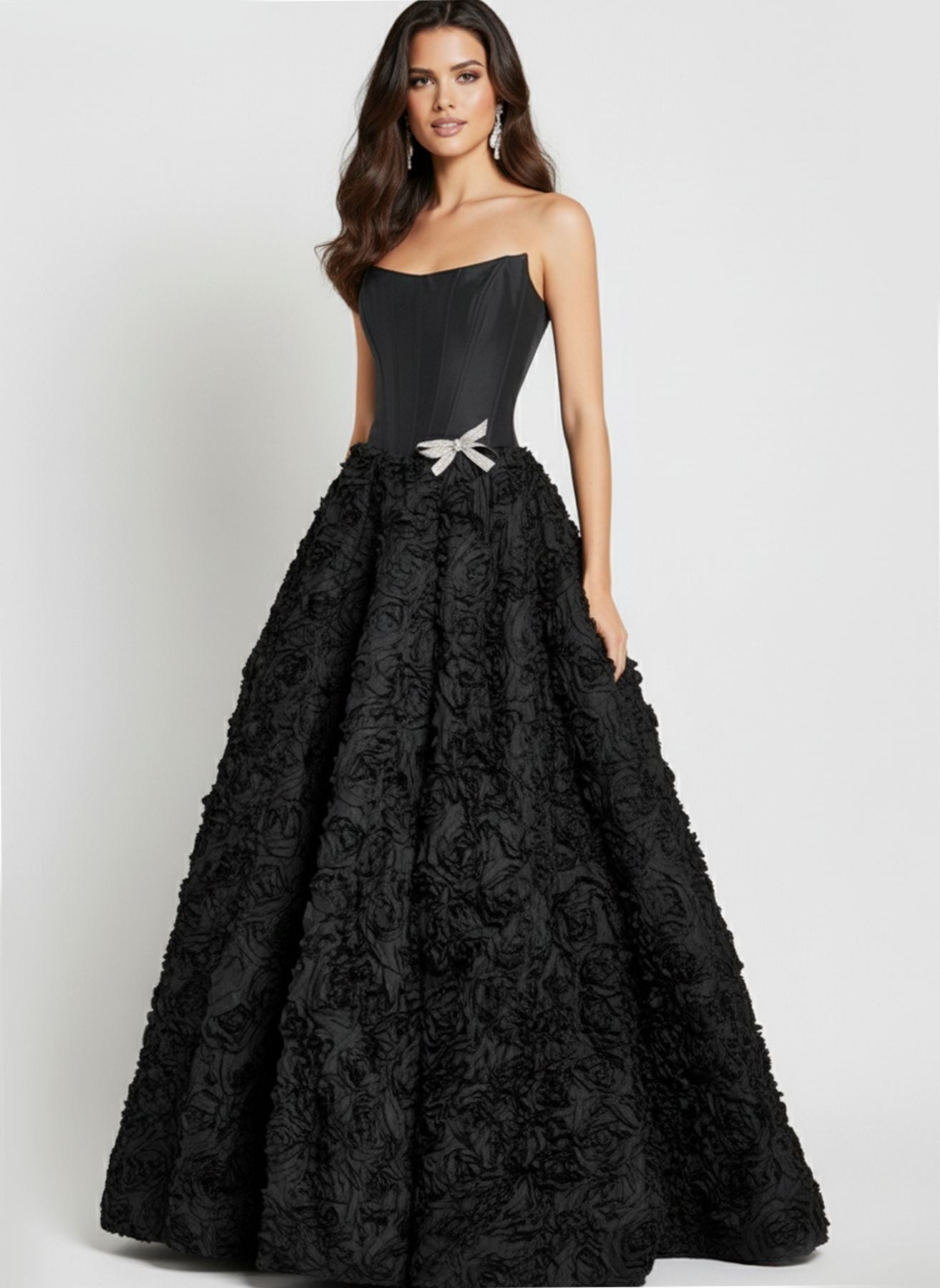 Prom Dresses Long Formal 3D Floral Ball Gown Prom Dress Black