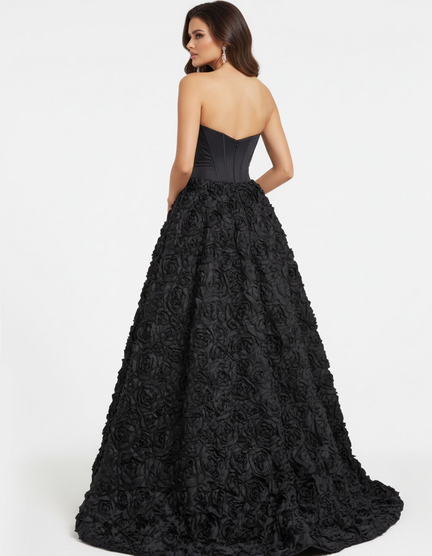 Prom Dresses Long Formal 3D Floral Ball Gown Prom Dress Black