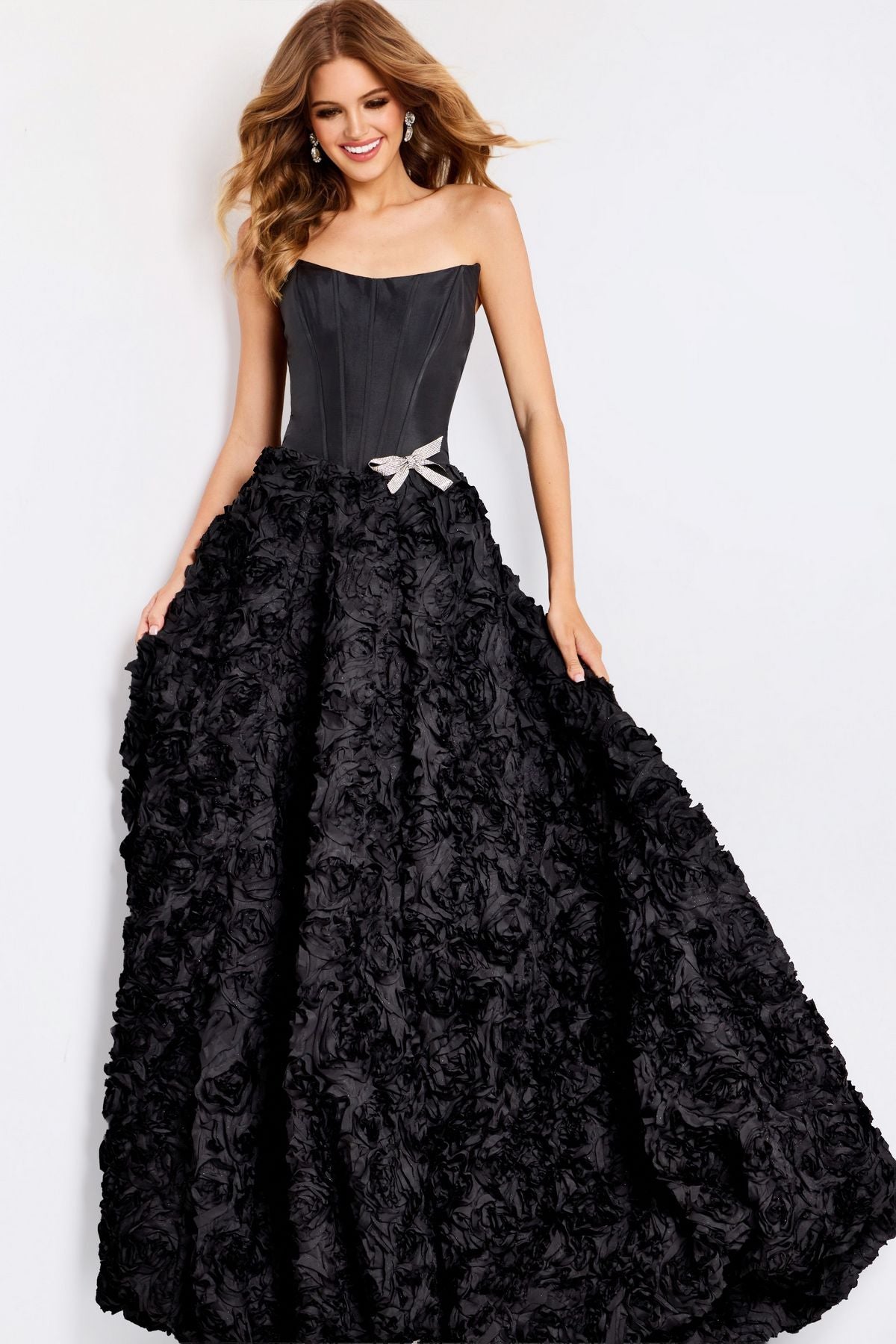 Prom Dresses Long Formal 3D Floral Ball Gown Prom Dress Black
