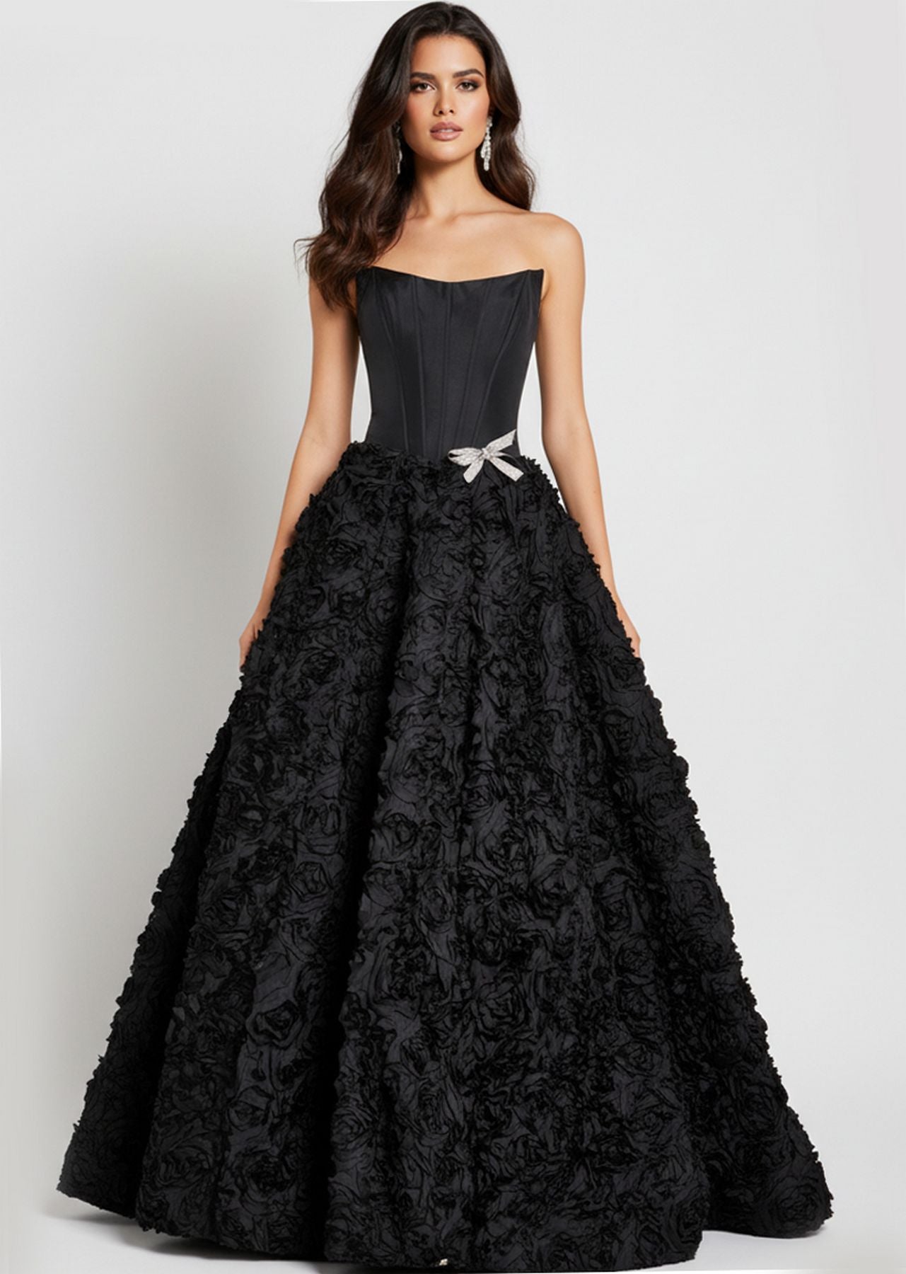 Prom Dresses Long Formal 3D Floral Ball Gown Prom Dress Black