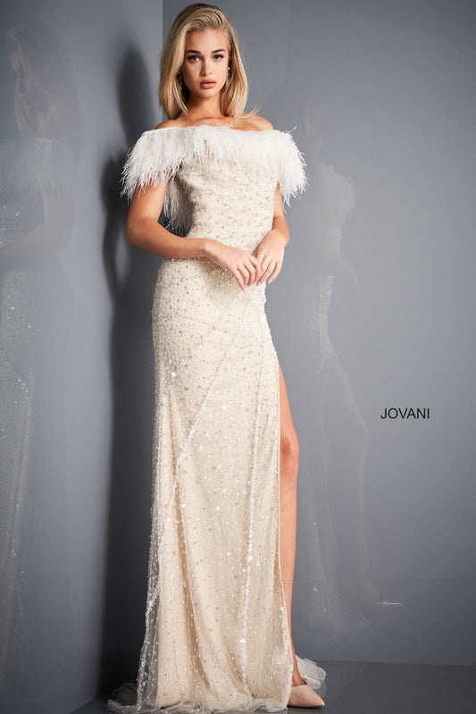 Wedding Dresses Long Bridal Beaded Slit Wedding Dress Off White