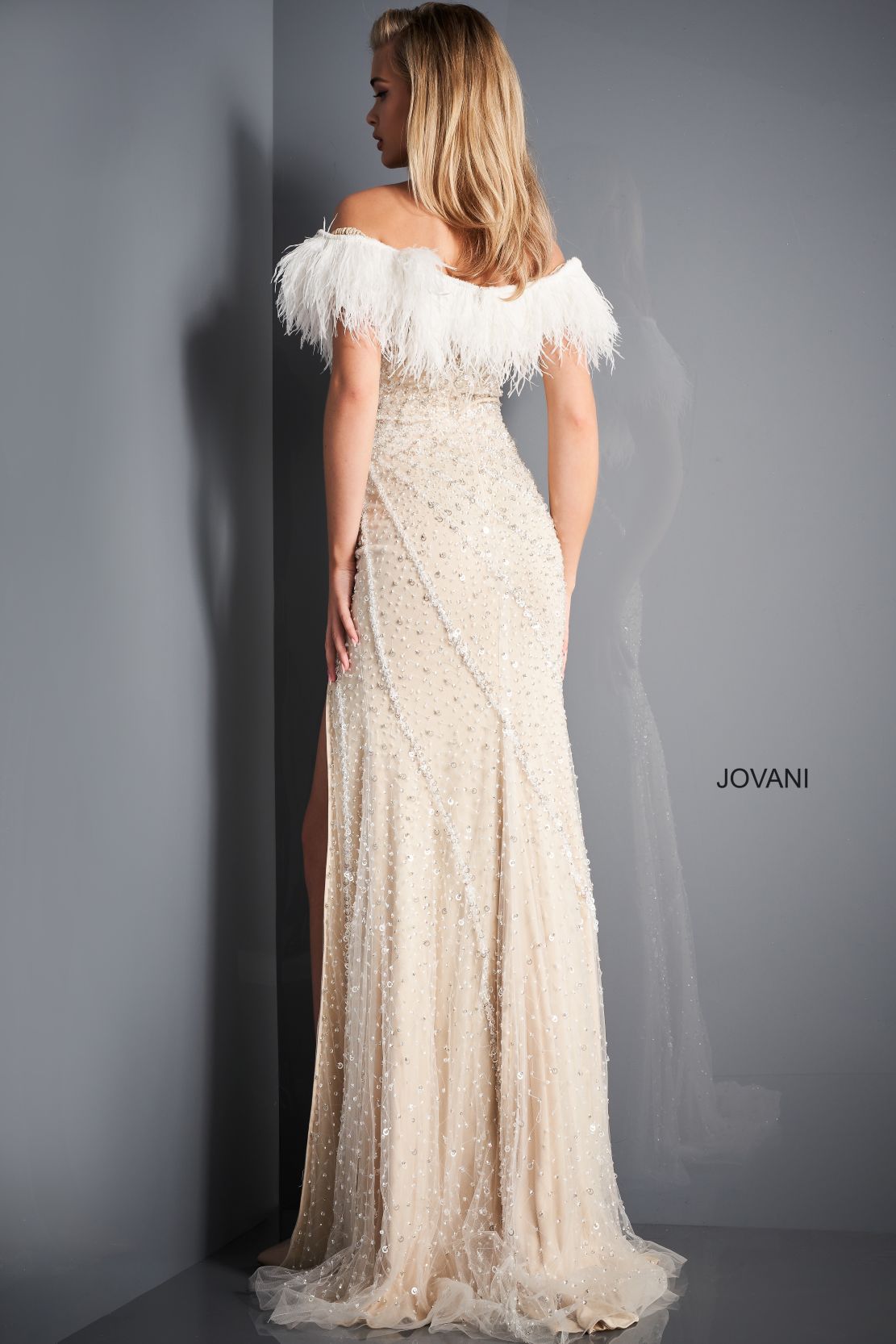 Wedding Dresses Long Bridal Beaded Slit Wedding Dress Off White
