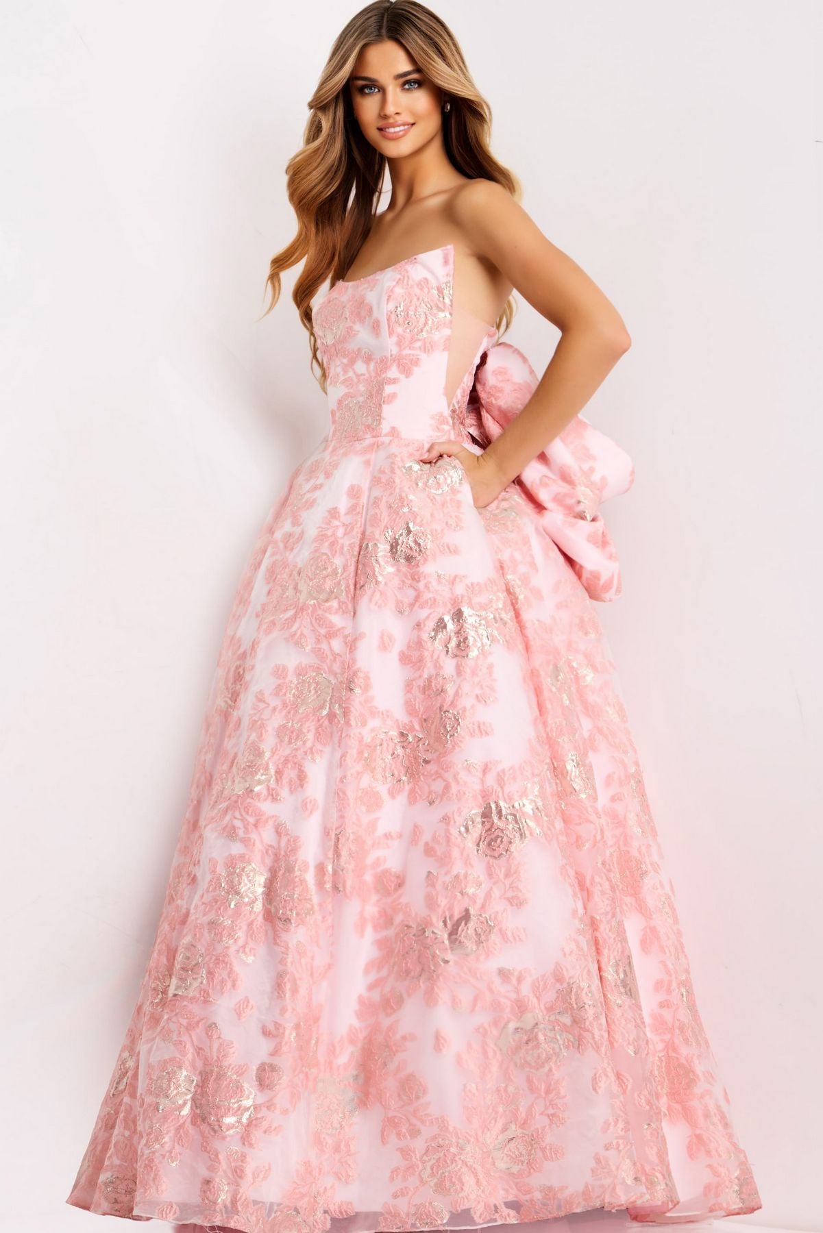 jovani light pink prom dress Jovani 47702 Long Formal Floral Print Ball Gown Prom Dress