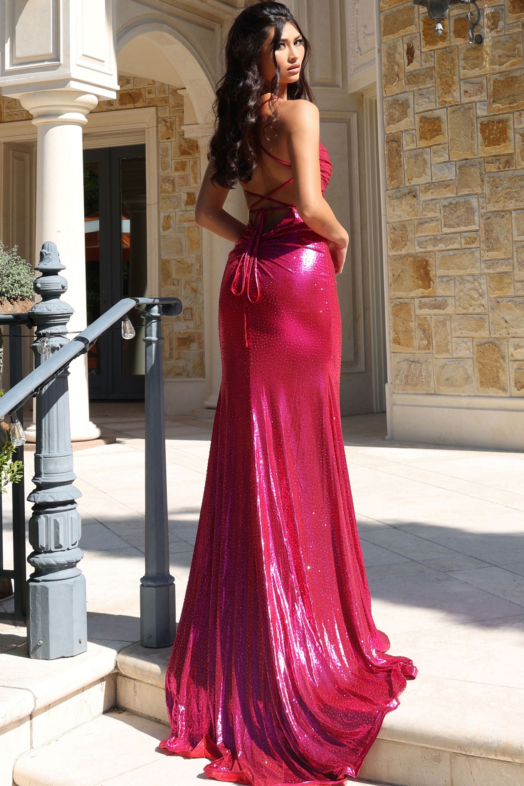Prom Dresses Fitted Prom Glitter Long Formal Dress Fuchsia