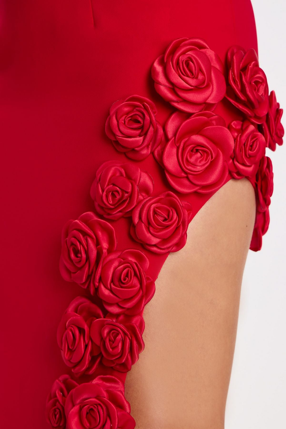 Prom Dresses Fitted 3D Floral Formal Long Prom Dress Red