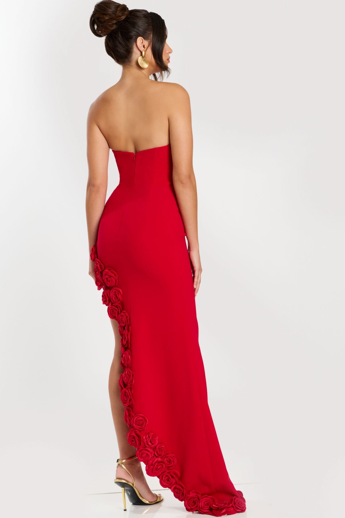 Prom Dresses Fitted 3D Floral Formal Long Prom Dress Red