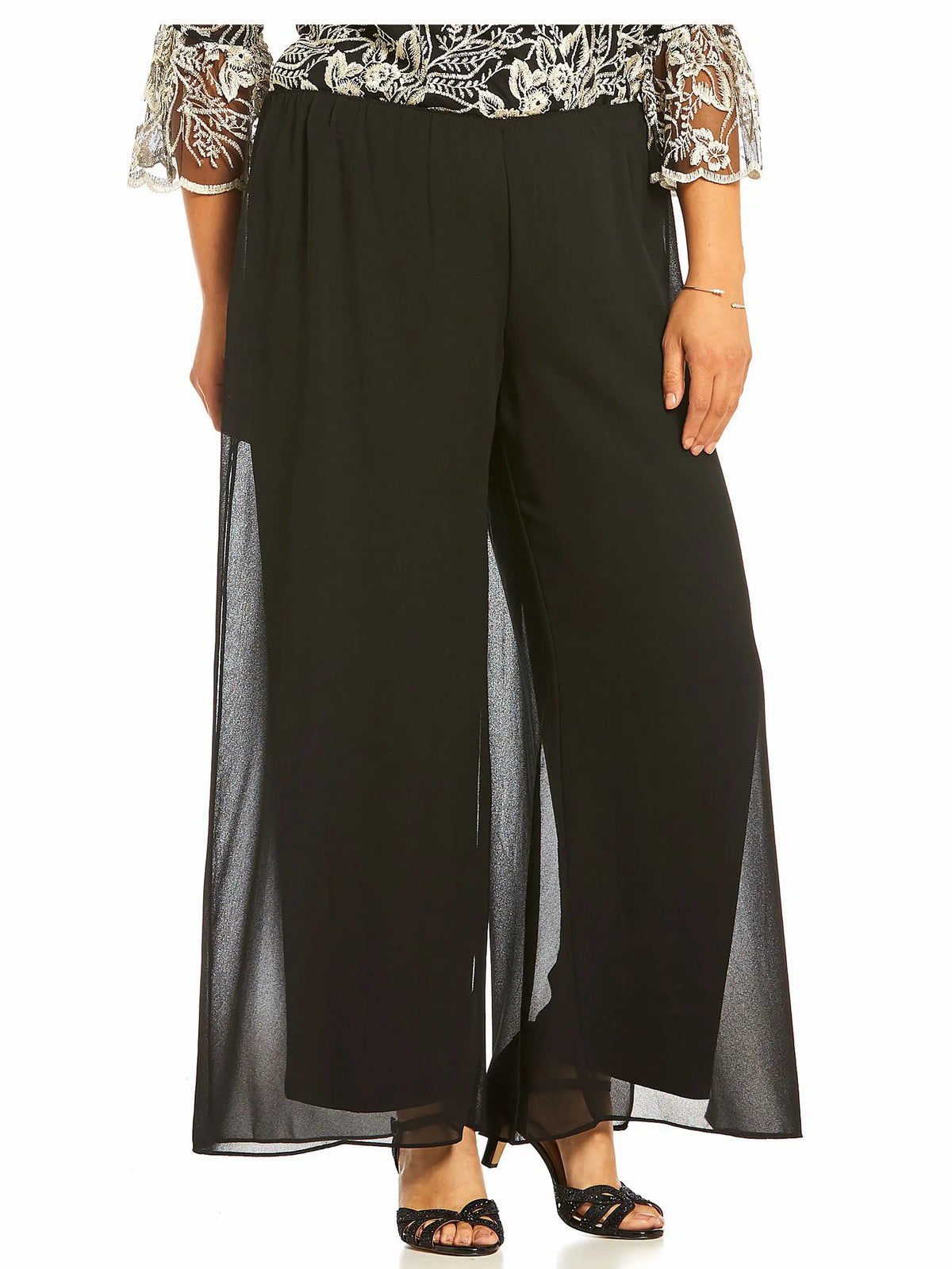 Straight Leg Pant with Georgette Split Leg Overlay Alex Evenings 478074