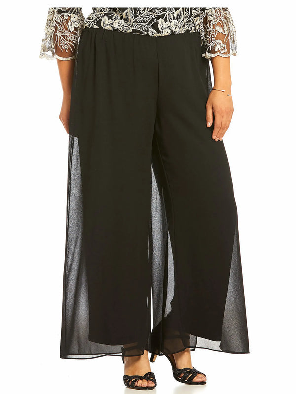 Straight Leg Pant with Georgette Split Leg Overlay Alex Evenings 478074