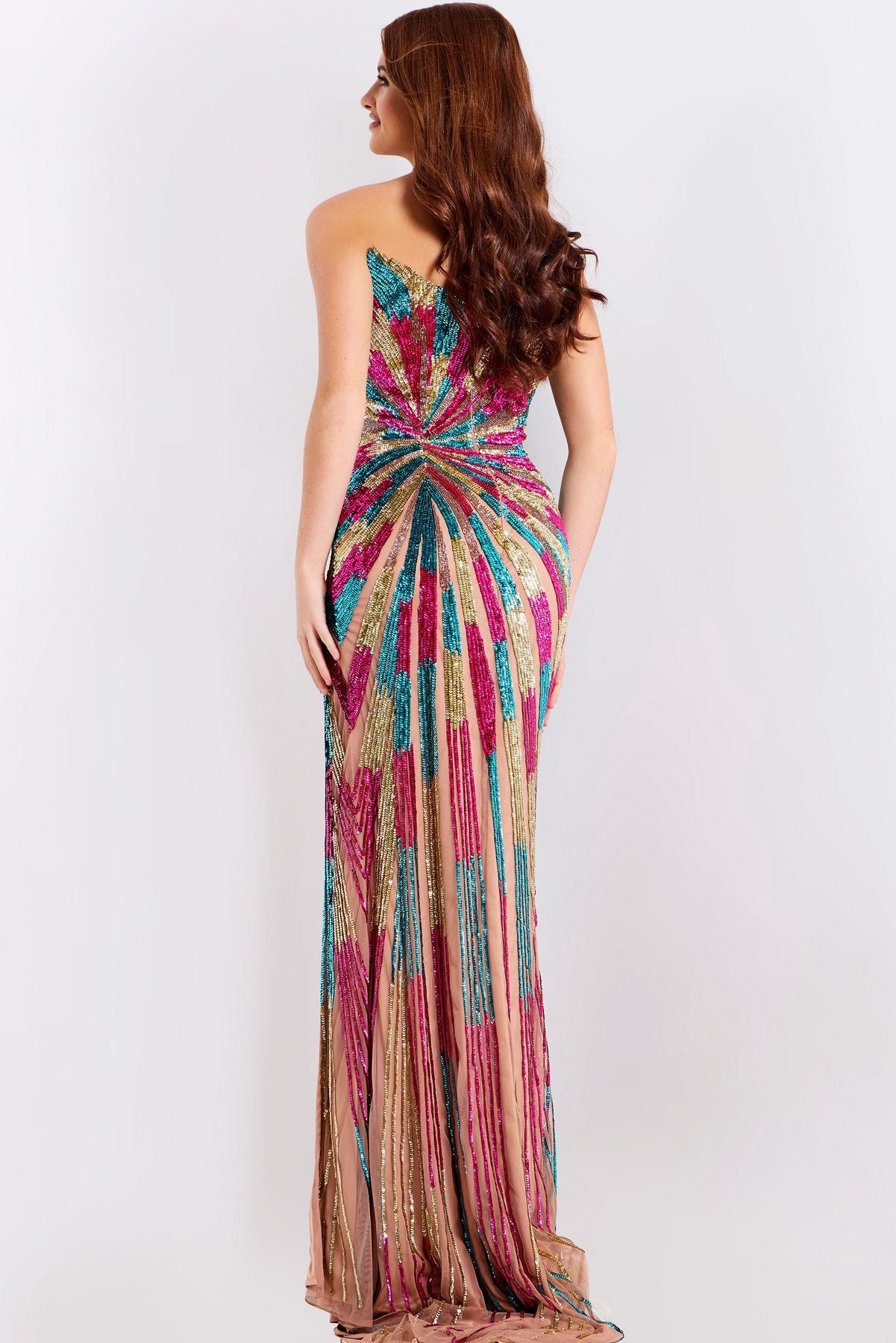 Prom Dresses Sequin Fitted Prom Long Formal Dress Nude/Multi