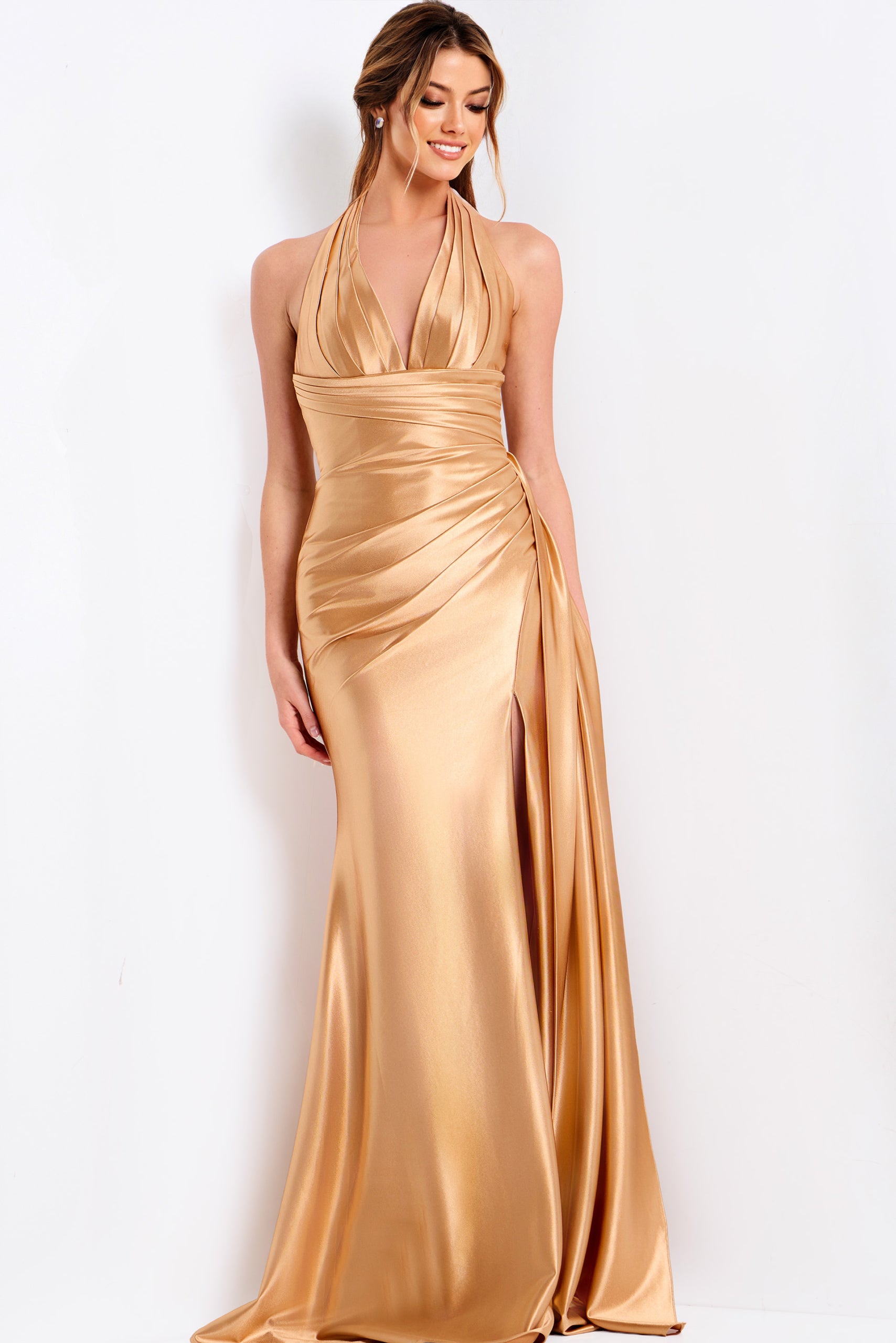 Prom Dresses Fitted Long Formal Slit Prom Dress Jovani 47866 Gold