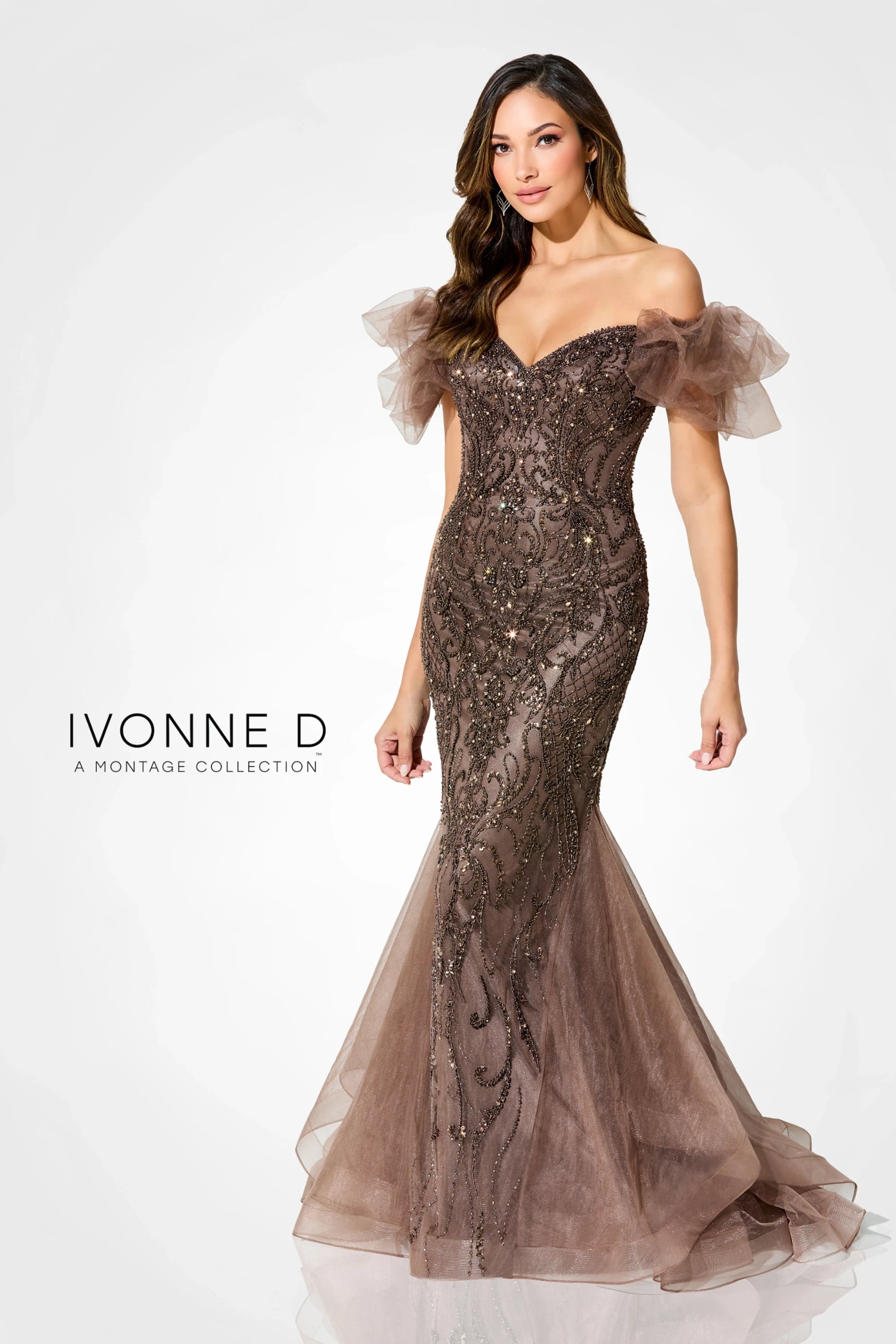 Formal Dresses Long Mermaid Evening Beaded Formal Dress Mocha