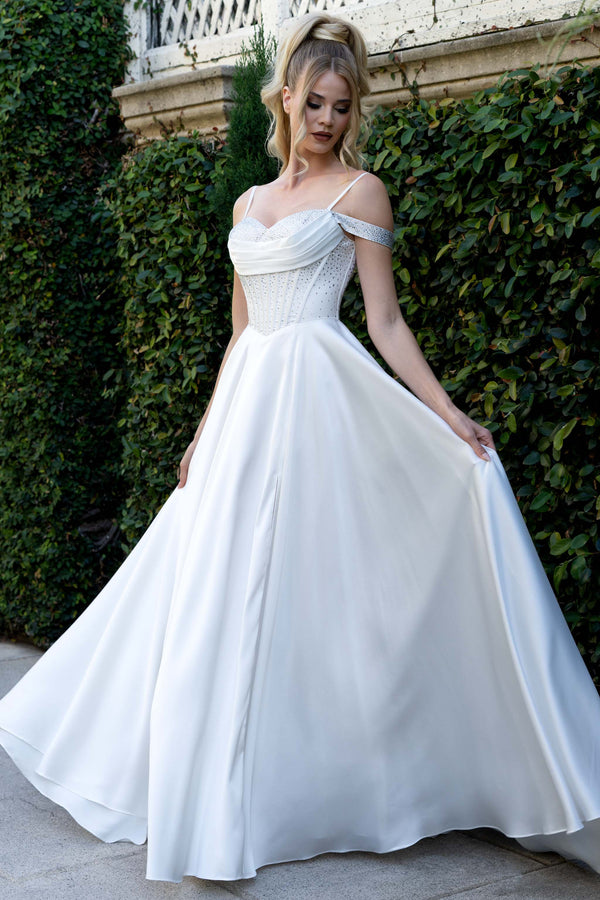 Sweetheart Floor-Length Satin Wedding Dress A-Line Lenovia 8502