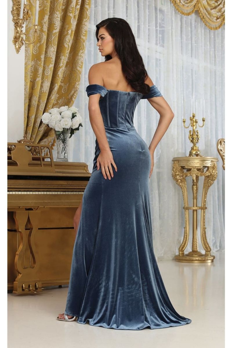 Off-the-Shoulder Floor-Length Velvet Formal Sheath Column May Queen RQ8069