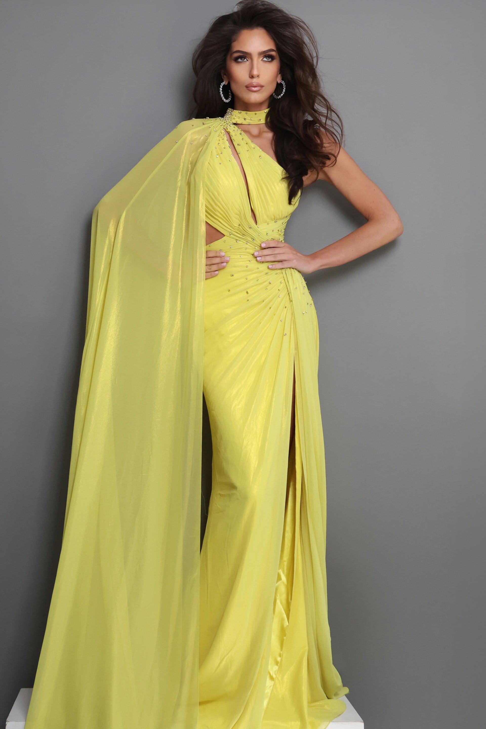 Halter Floor-Length Satin Evening Sheath Jovani 48058