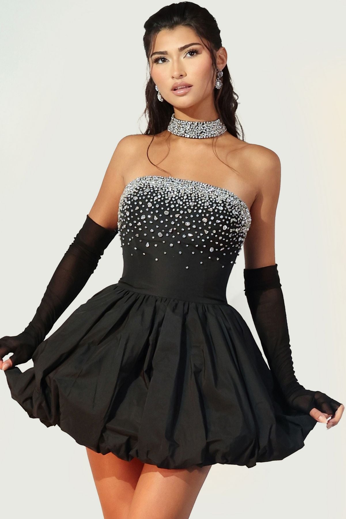 Cocktail Dresses Beaded High Low A Line Mini Cocktail Dress Black