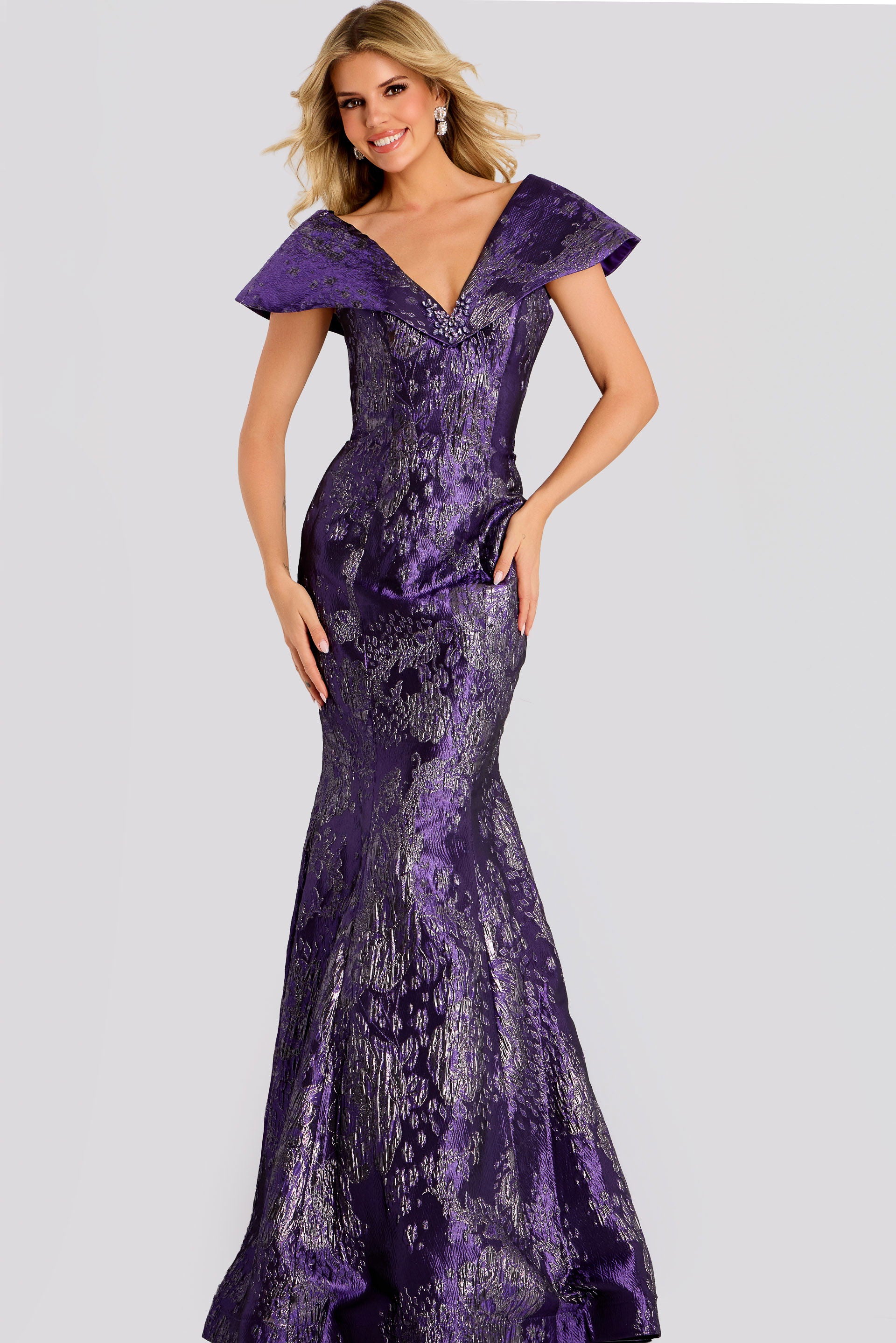 Formal Dresses Mermaid Long Metallic Floral Formal Dress Jovani 48110 Purple