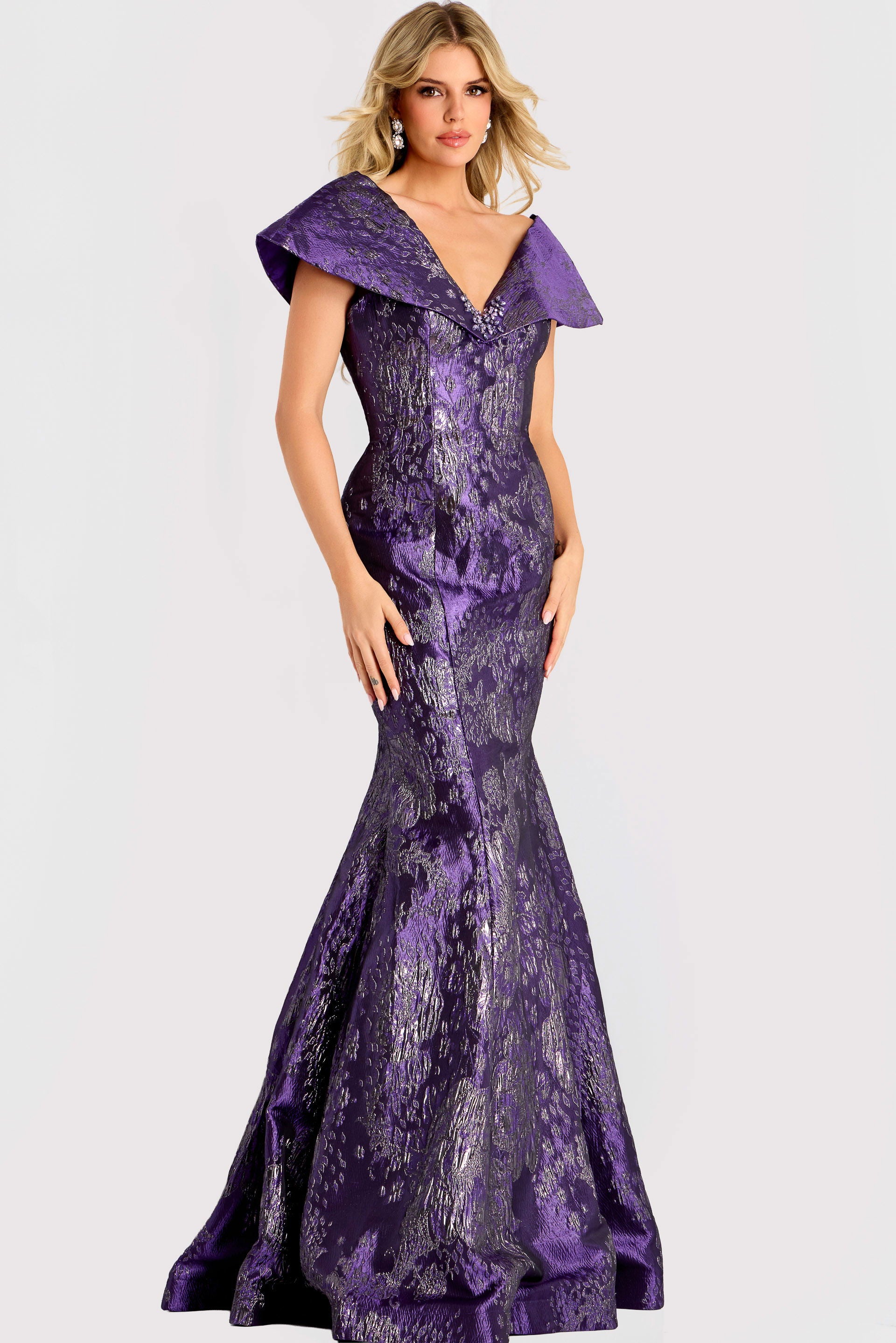 Formal Dresses Mermaid Long Metallic Floral Formal Dress Jovani 48110 Purple