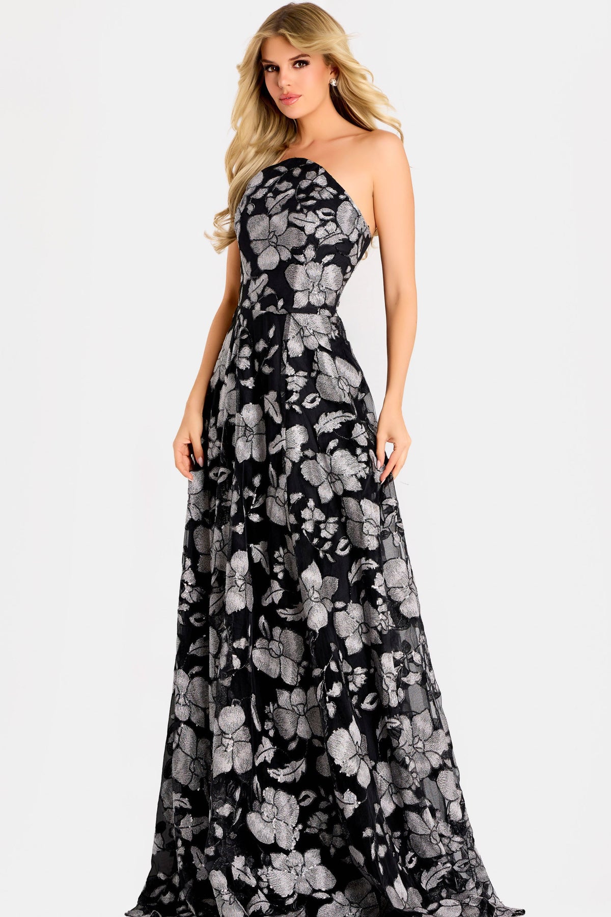 strapless open back dress Jovani 49455 Elegant Beaded Evening Gown – Mydressline main image 0