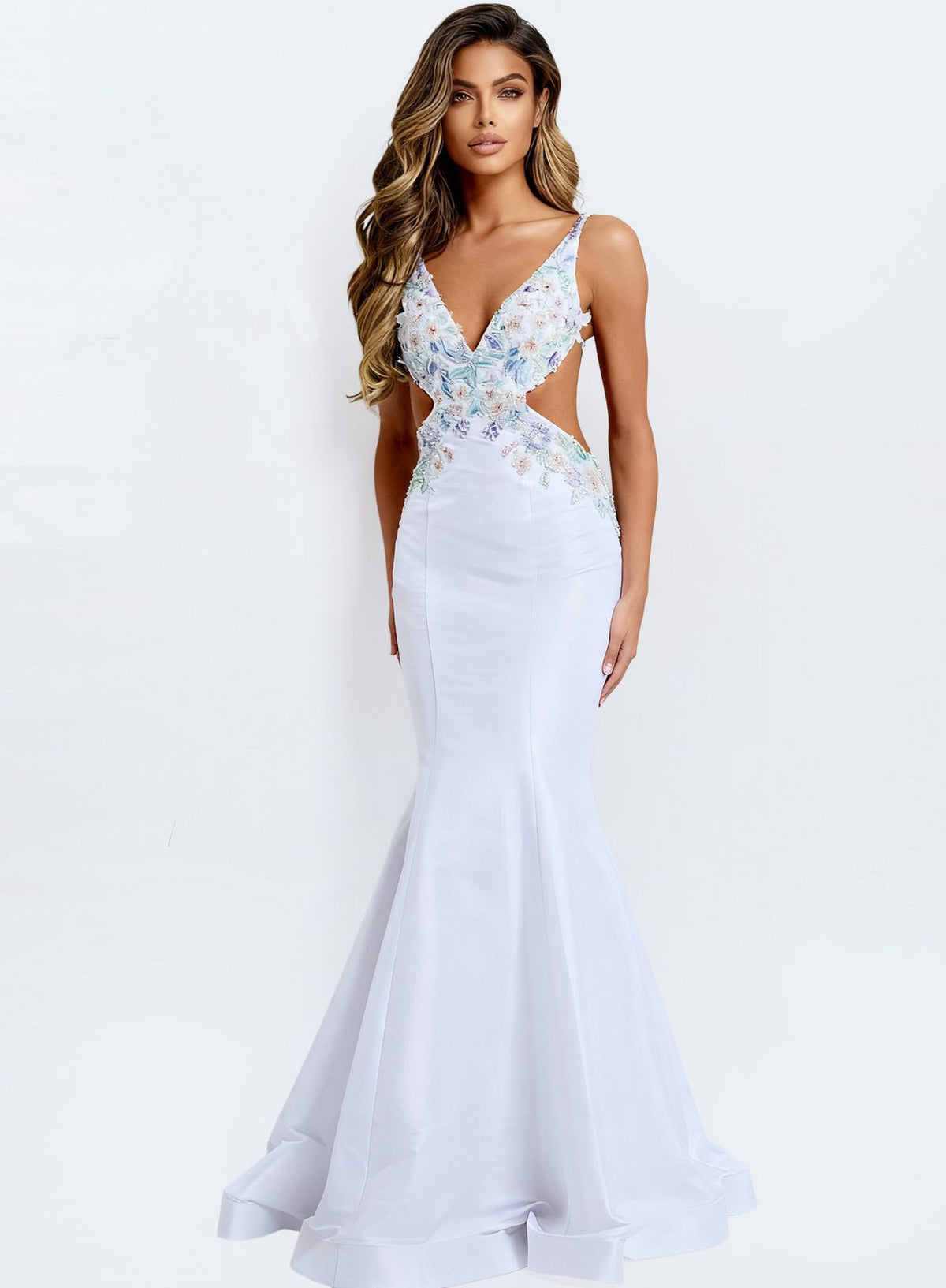 Prom Dresses Long Formal Beaded Floral Prom Dress Light Blue