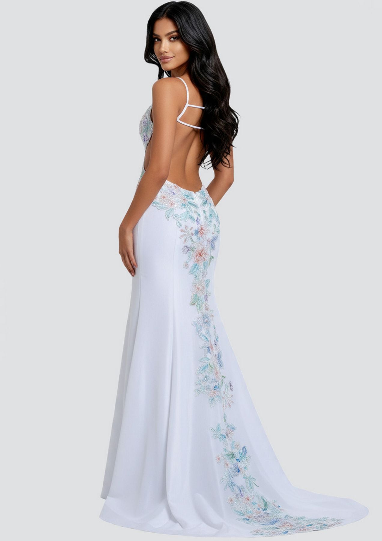Prom Dresses Long Formal Beaded Floral Prom Dress Light Blue