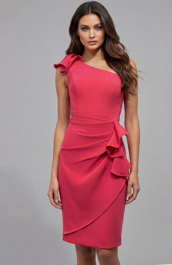One-Shoulder Knee-Length Crepe Cocktail Bodycon Jovani 48210