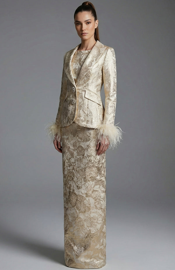 Metallic Long Sleeve Formal Mother of the Bride Dress Jovani 48224