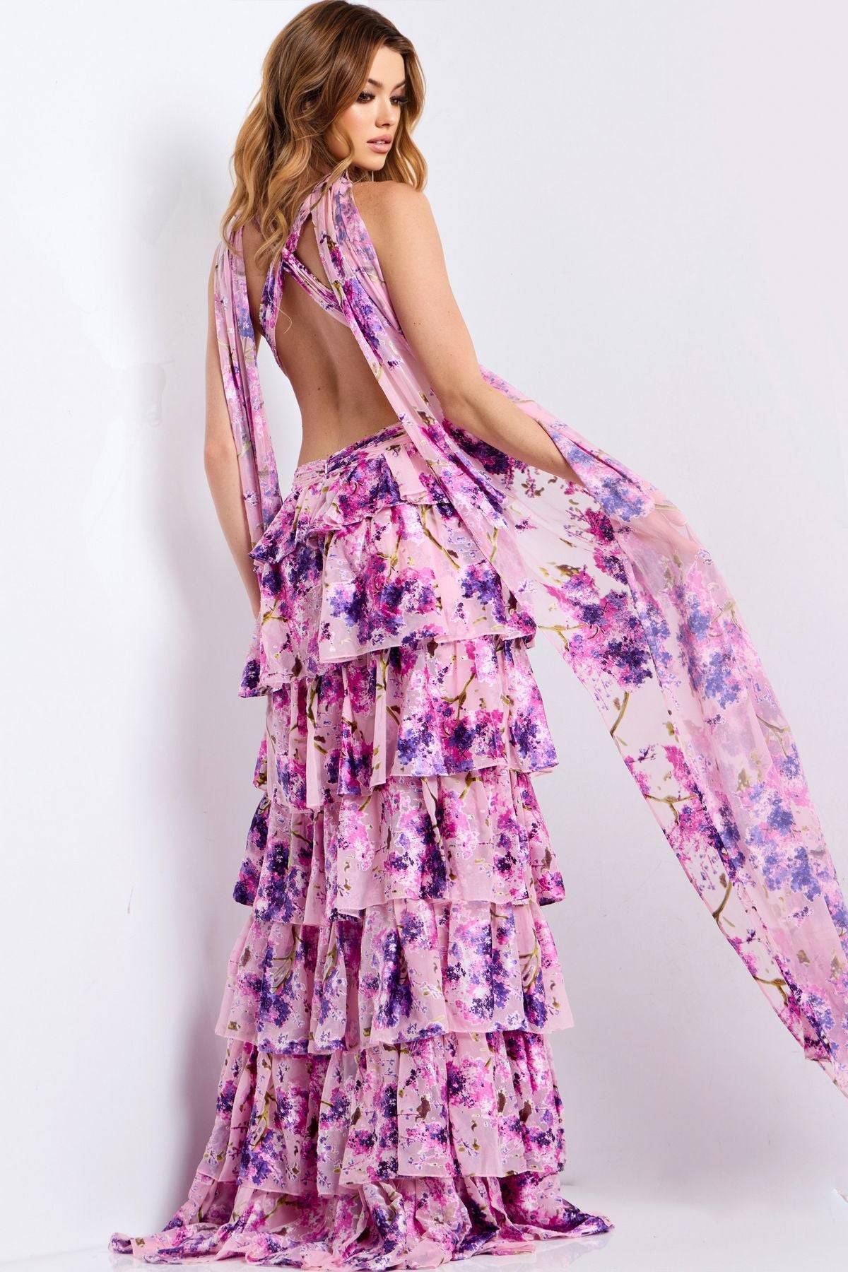 Prom Dresses Floral Ruffle Long Formal Prom Dress Pink