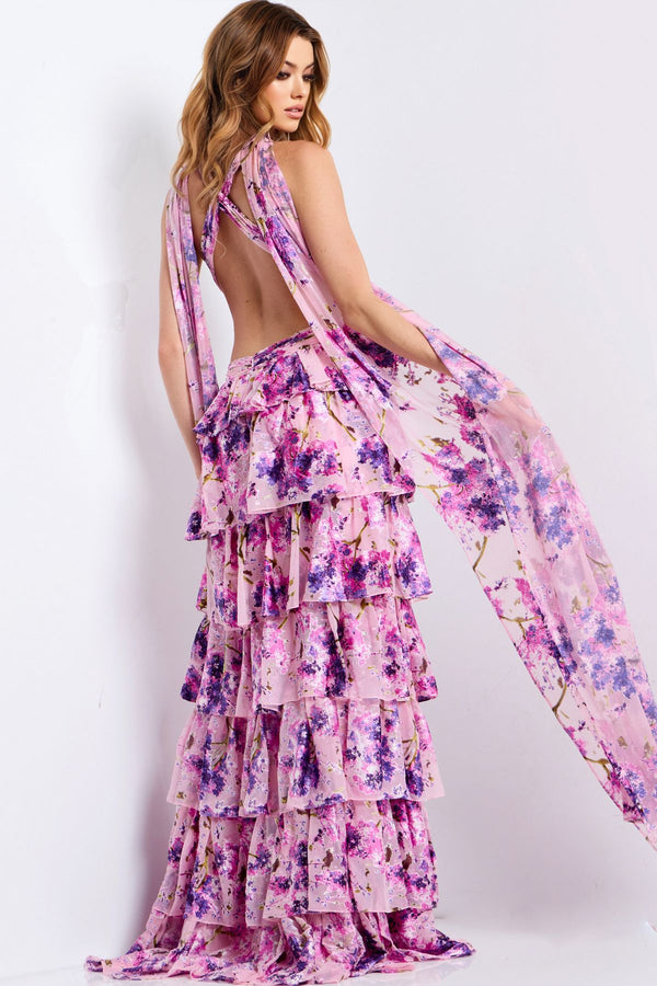 Jovani 48234 Floral Ruffle Long Formal Prom Dress