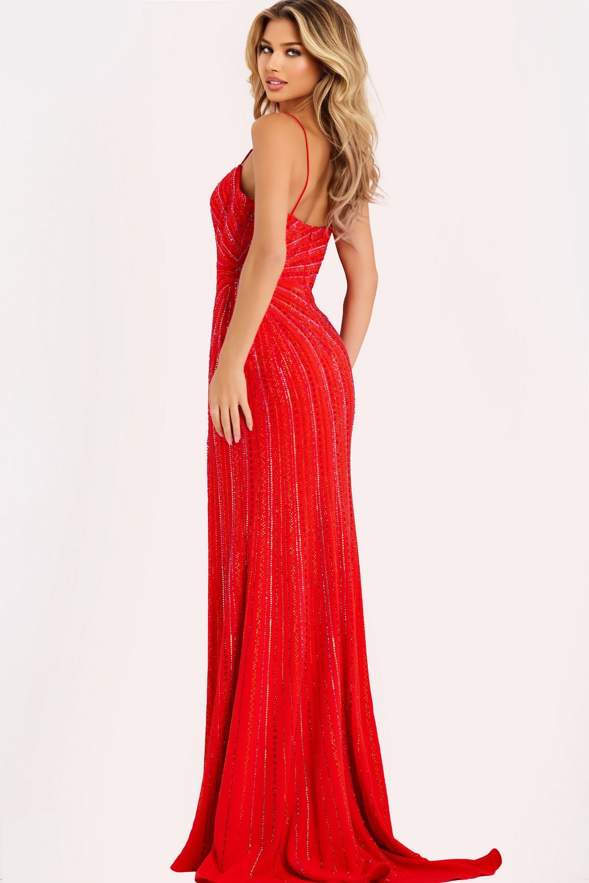 Prom Dresses Long Formal Beaded Sequin Prom Dress Orangy Red
