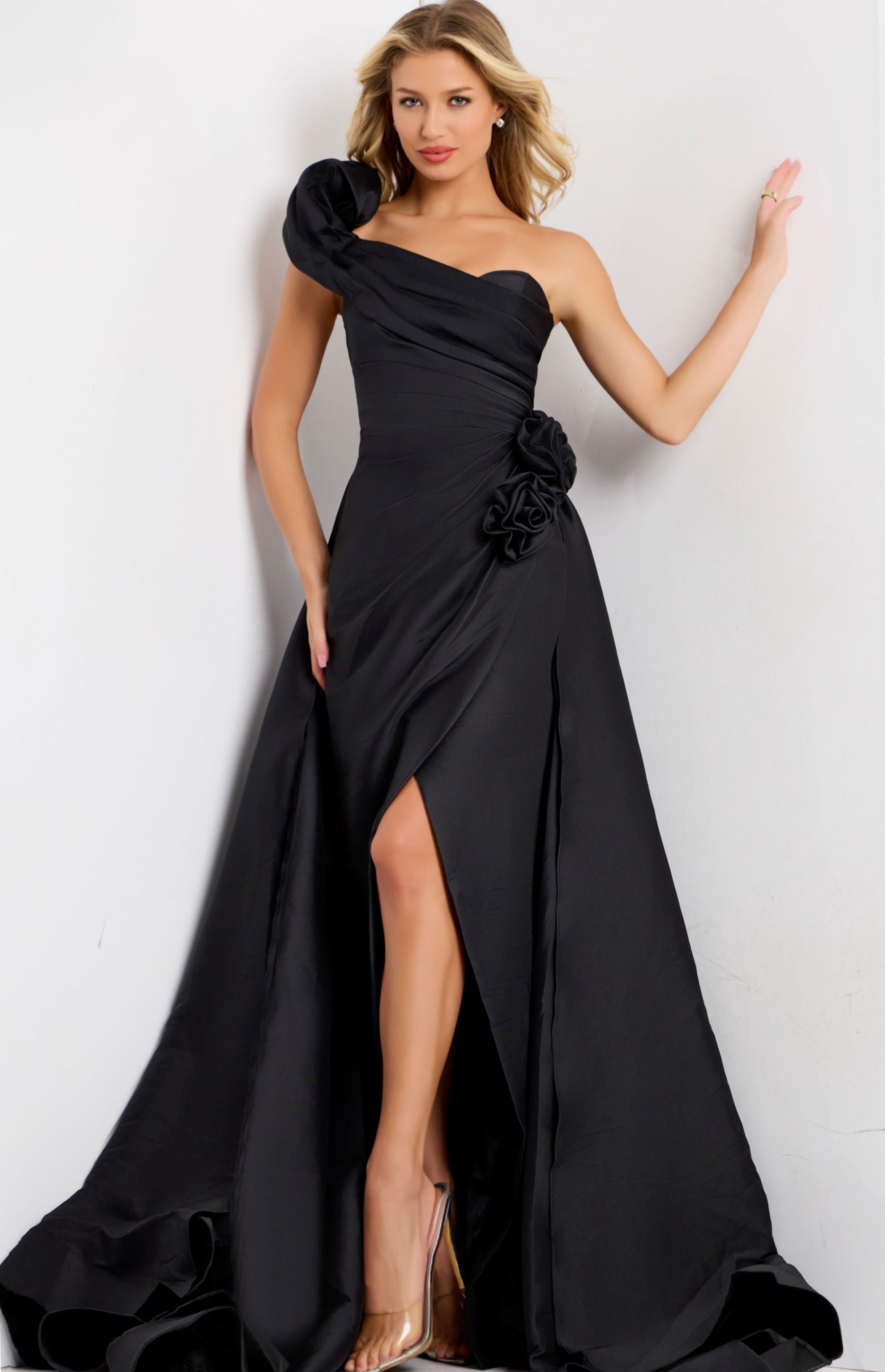 Prom Dresses Floral Applique Long Formal Evening Prom Dress Black