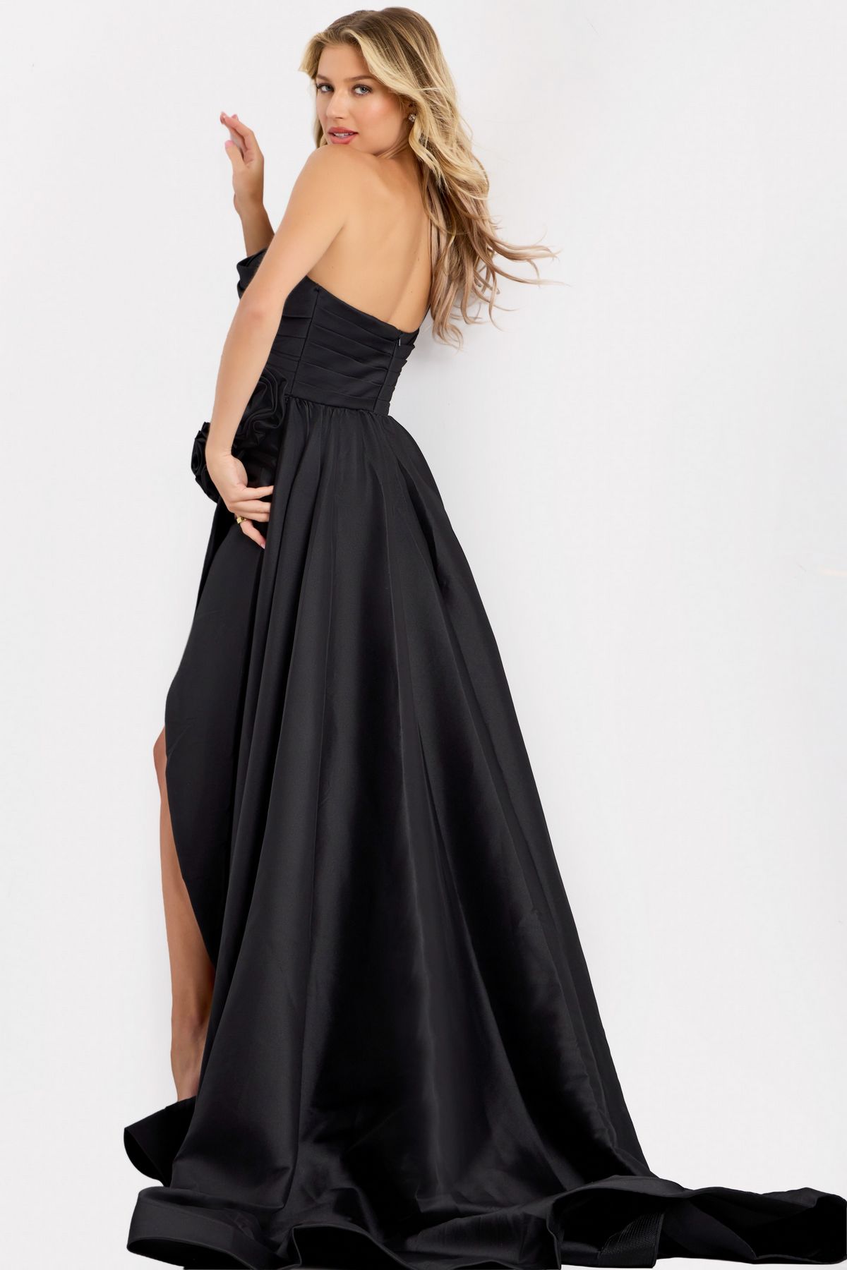 Prom Dresses Floral Applique Long Formal Evening Prom Dress Black