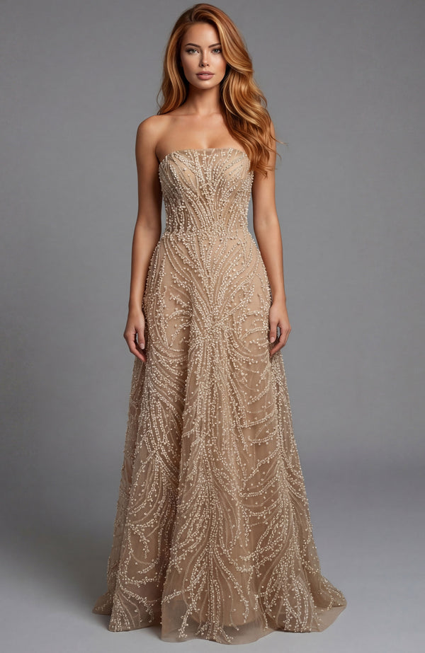 A Line Long Formal Beaded Prom Evening Dress Jovani 48474